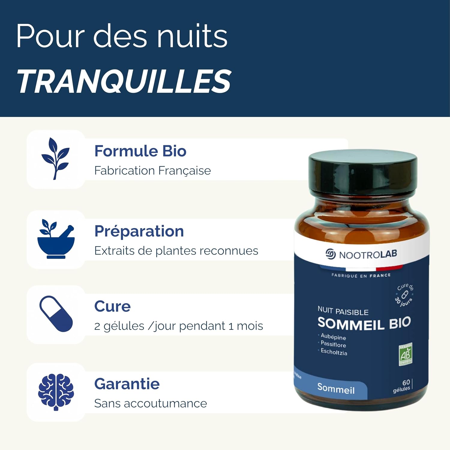Natural Sleep, Natural Dietary Supplement with Hawthorn, Passionflower and Escholtzia, 60 Capsules, Made in France - Image 5