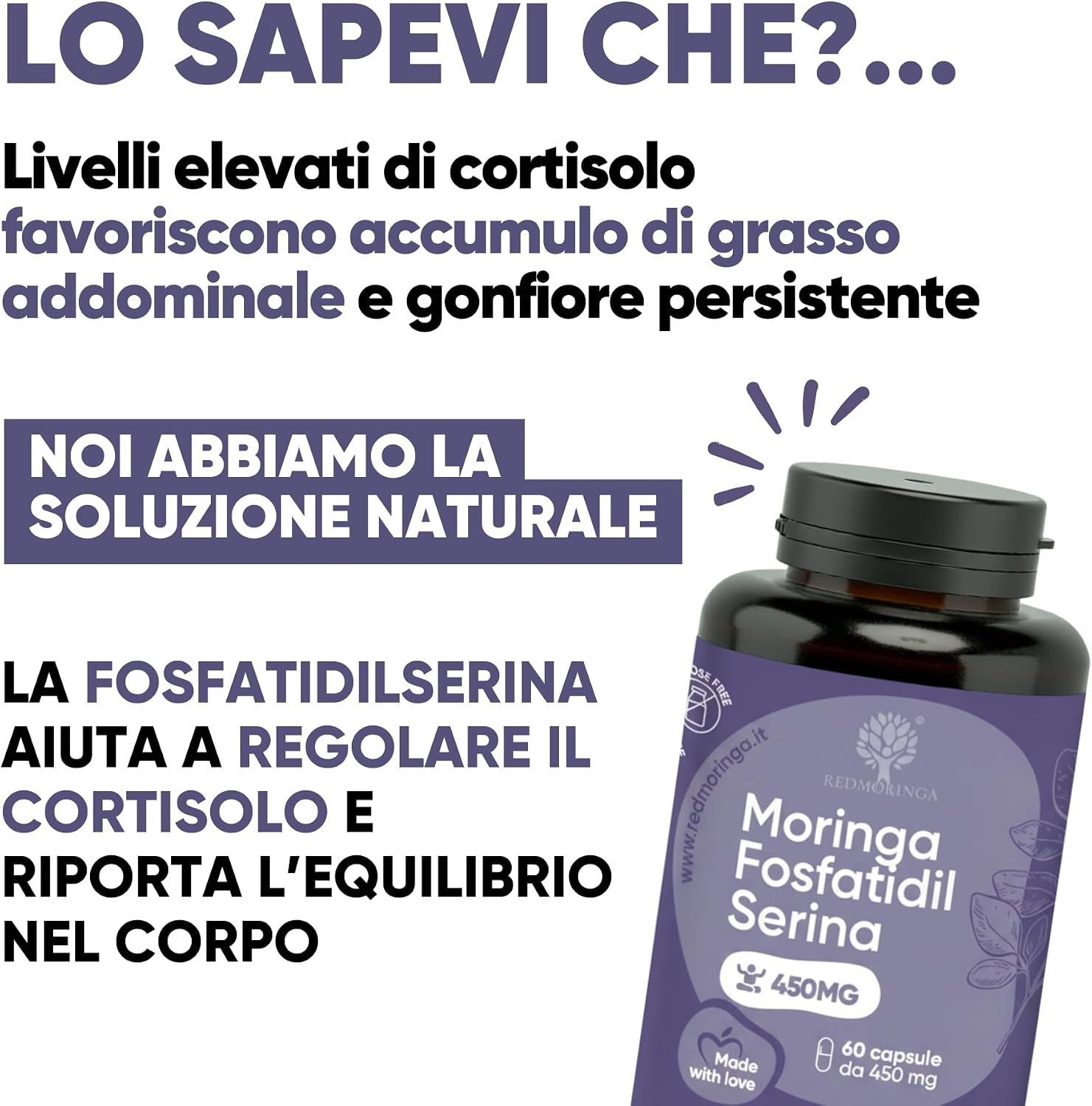 Phosphatidylserine 450 mg + Moringa | Reduces Cortisol, Stress & Fatigue | Memory, Concentration & Metabolism | 180 Capsules | Made in Italy RedMoringa - Image 8