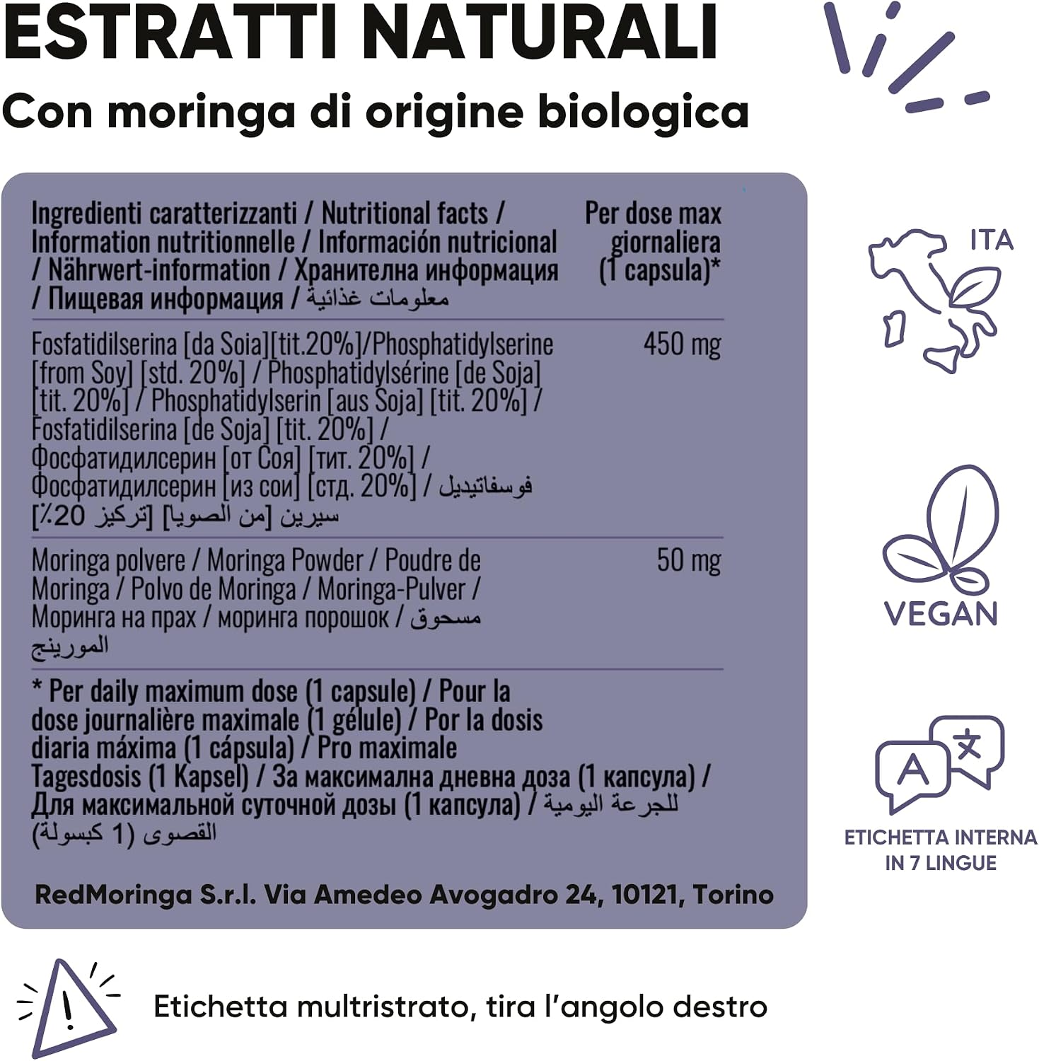 Phosphatidylserine 450 mg + Moringa | Reduces Cortisol, Stress & Fatigue | Memory, Concentration & Metabolism | 180 Capsules | Made in Italy RedMoringa - Image 9