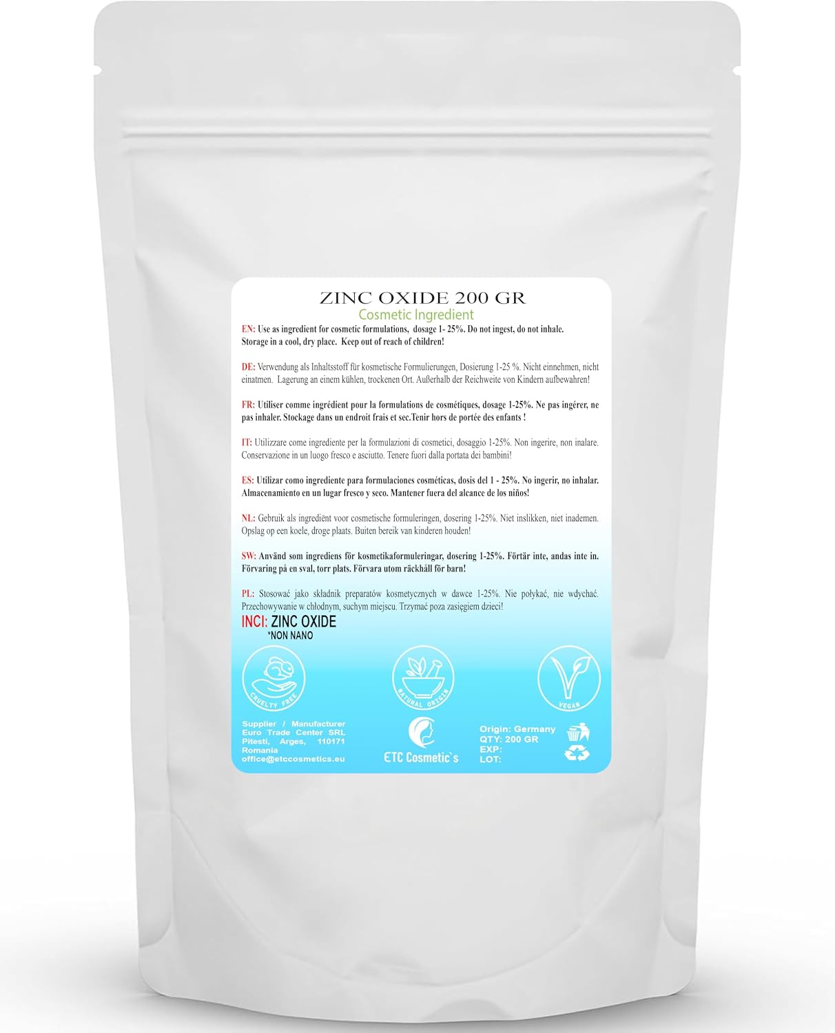 Zinc Oxide Powder 200g Cosmetic Ingredient High Purity Material Non Nano - Image 4