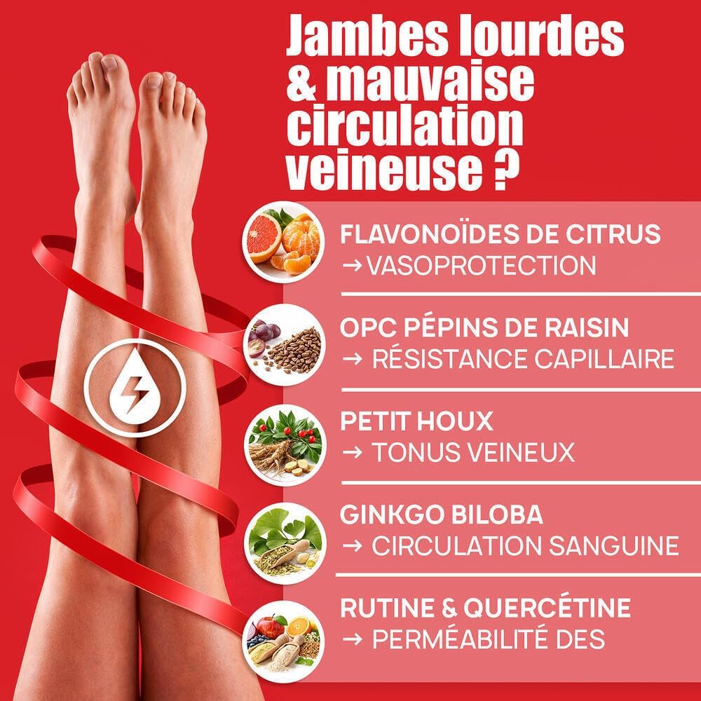 Veinaxyne Blood Circulation - Draining Action Heavy Legs, Swollen Ankles - Blood Circulation and Light Legs - Case of 60 Tablets Eric Favre - Image 3