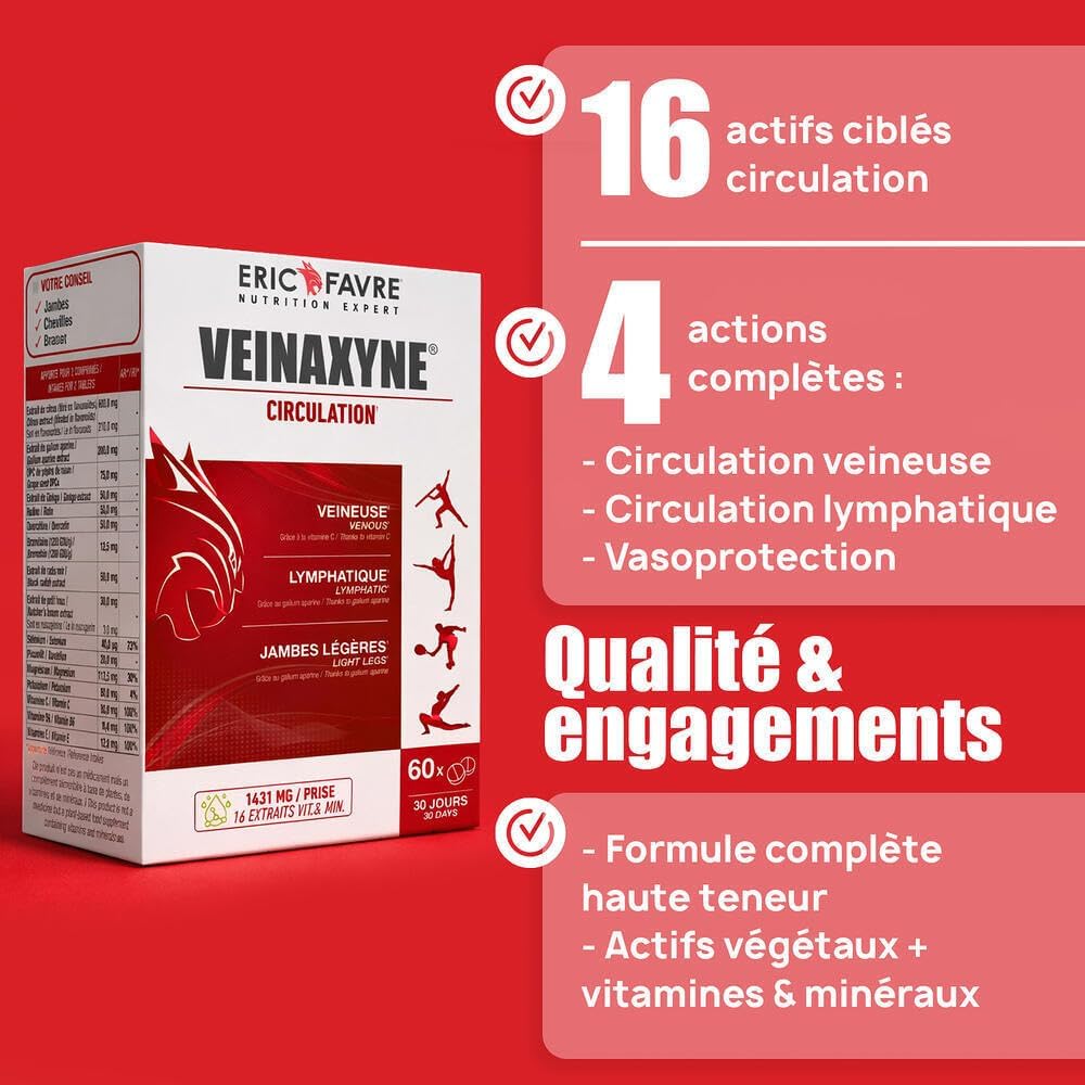 Veinaxyne Blood Circulation - Draining Action Heavy Legs, Swollen Ankles - Blood Circulation and Light Legs - Case of 60 Tablets Eric Favre - Image 5