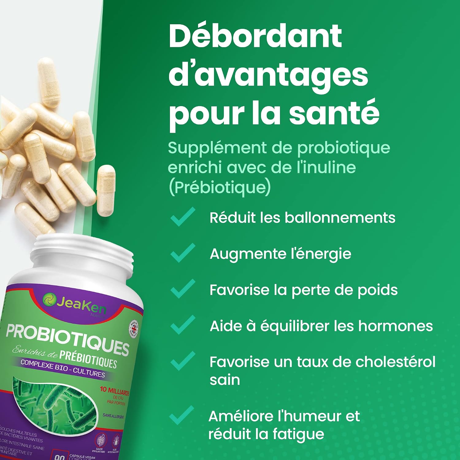 PROBIOTICS Enriched with Prebiotics - Food Supplement Against Bloating - Supports Gut Health, Digestion, and Improves Gut Microbiota, 90 Vegan Capsules. - Image 6