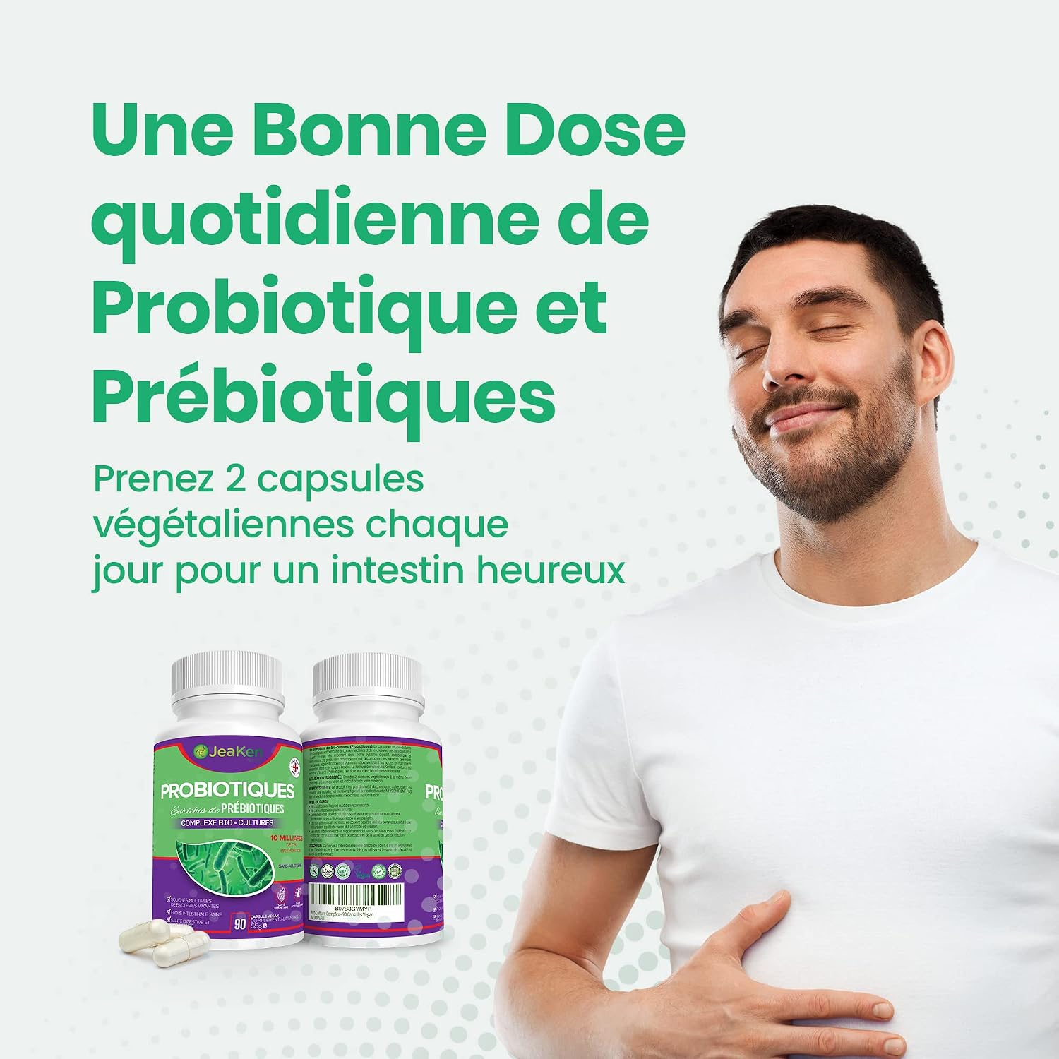 PROBIOTICS Enriched with Prebiotics - Food Supplement Against Bloating - Supports Gut Health, Digestion, and Improves Gut Microbiota, 90 Vegan Capsules. - Image 7