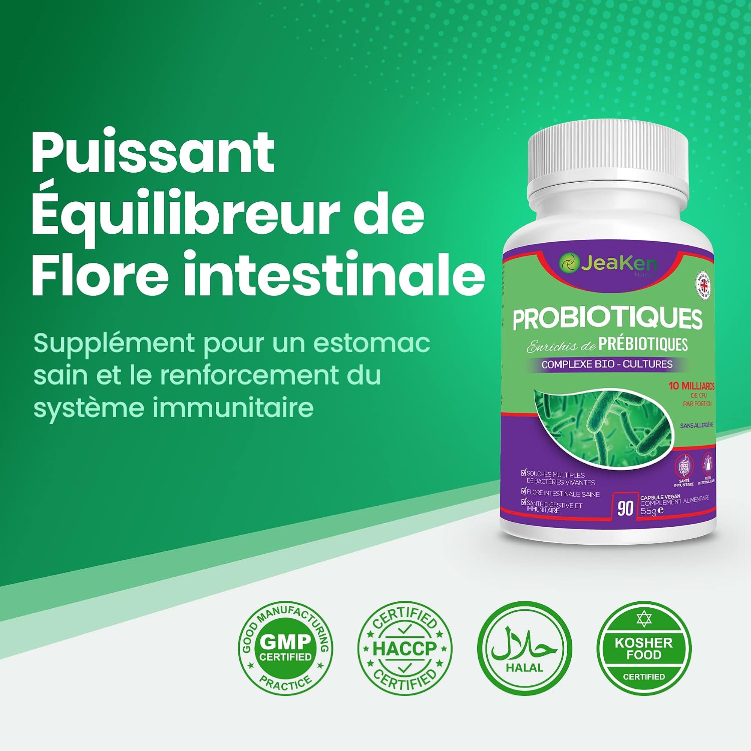 PROBIOTICS Enriched with Prebiotics - Food Supplement Against Bloating - Supports Gut Health, Digestion, and Improves Gut Microbiota, 90 Vegan Capsules. - Image 10