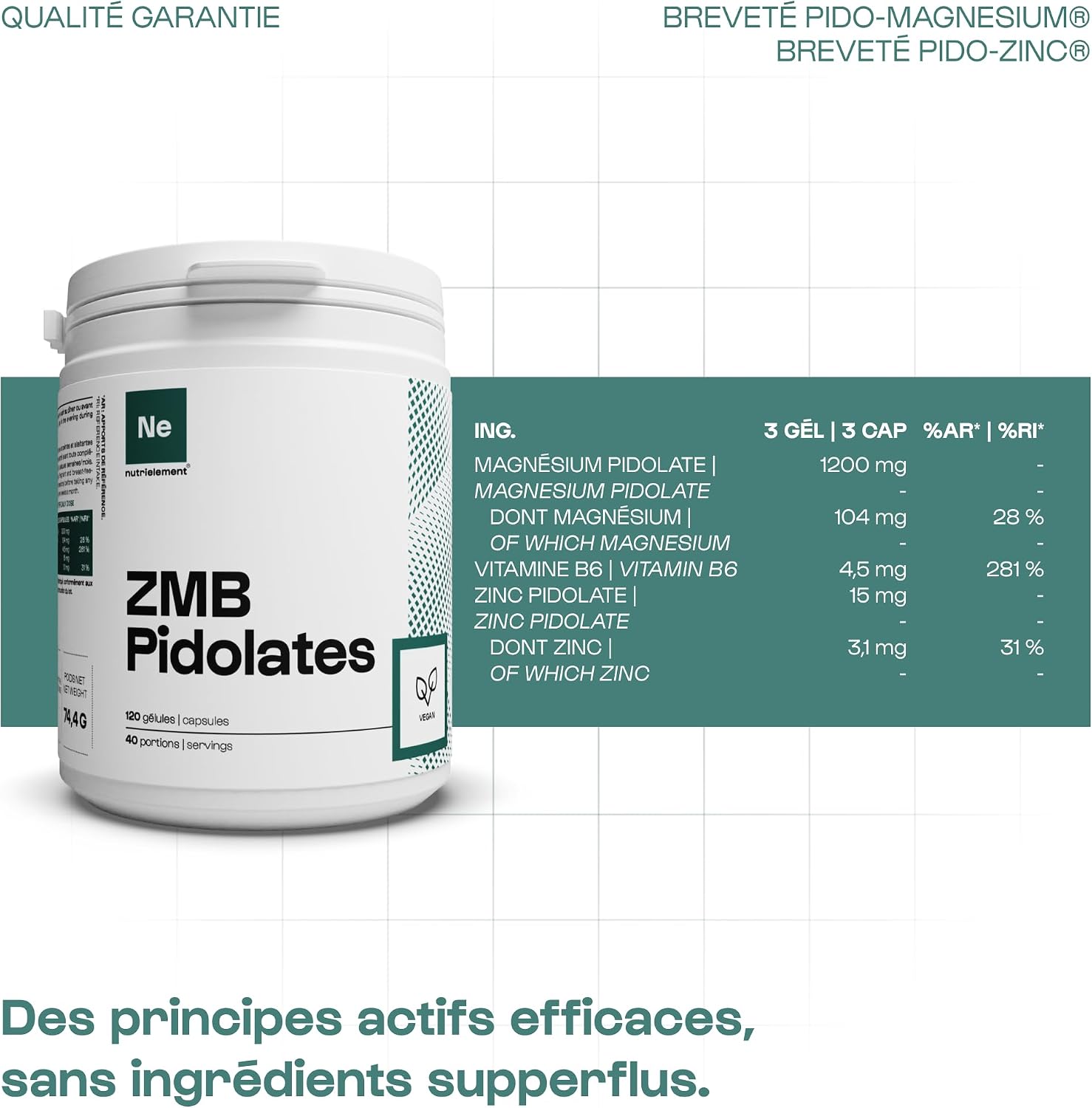 Nutrielement ZMB Pidolates 120 Capsules - Image 8