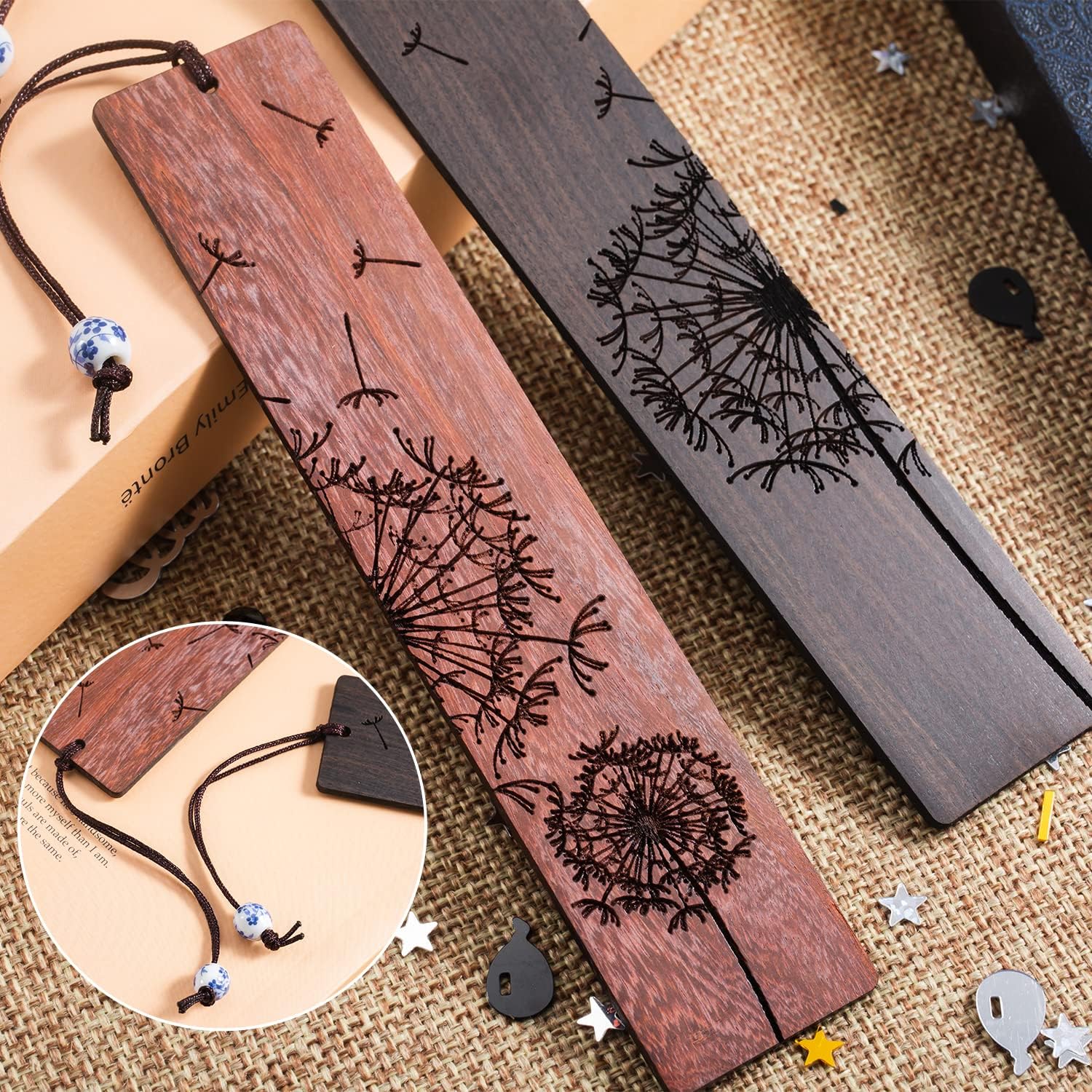 Dandelion Wooden Bookmark Set for BFF Best Friend, Handmade Wooden Tassels Bachelor Friendship Gifts for Teenagers Boy Girl Man Woman - Image 5