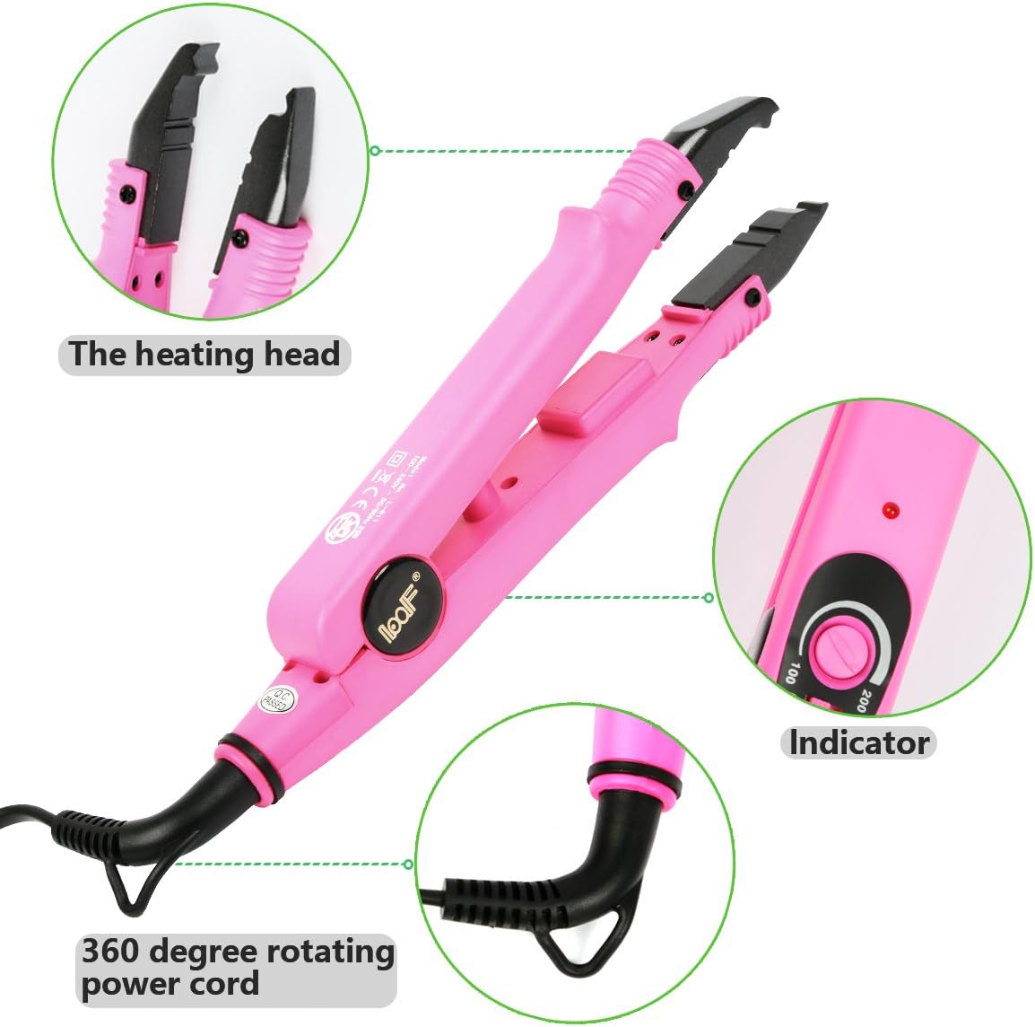 Qliver Professional Constant Temperature Heat Clip for Hair Extension, Adapt for Keratin Silky Hair, Pre-Bonded Hair, Gluing Hair, Nails (Pink) - Image 4