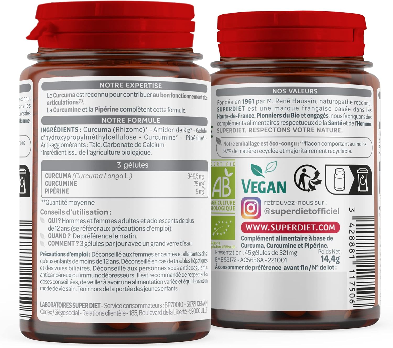 SUPERDIET - TURMERIC PIPERIN ORGANIC - Joints - Herbal medicine - Made in France - 45 capsules - Image 3