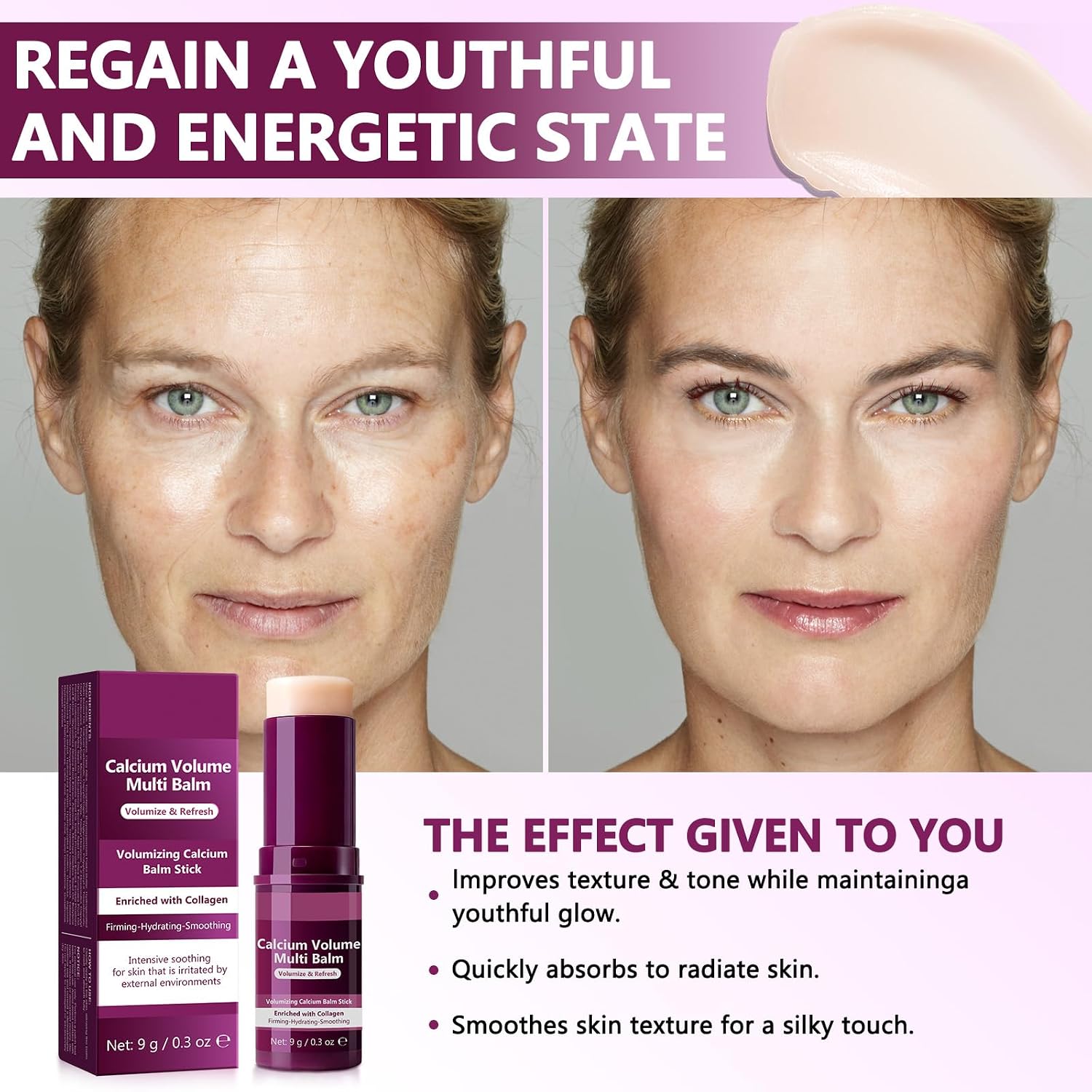 Cemenrete Multi-Volume Calcium Balm - Korean Collagen Moisturizing Stick, Anti Aging, Sagging Wrinkles, Suitable for Eye, Face, Neck (1) - Image 3