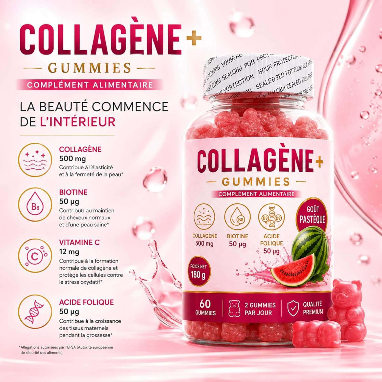 Beaurepaire Wellness Gummies Collagen + Watermelon Flavour 60 Erasers - Image 3
