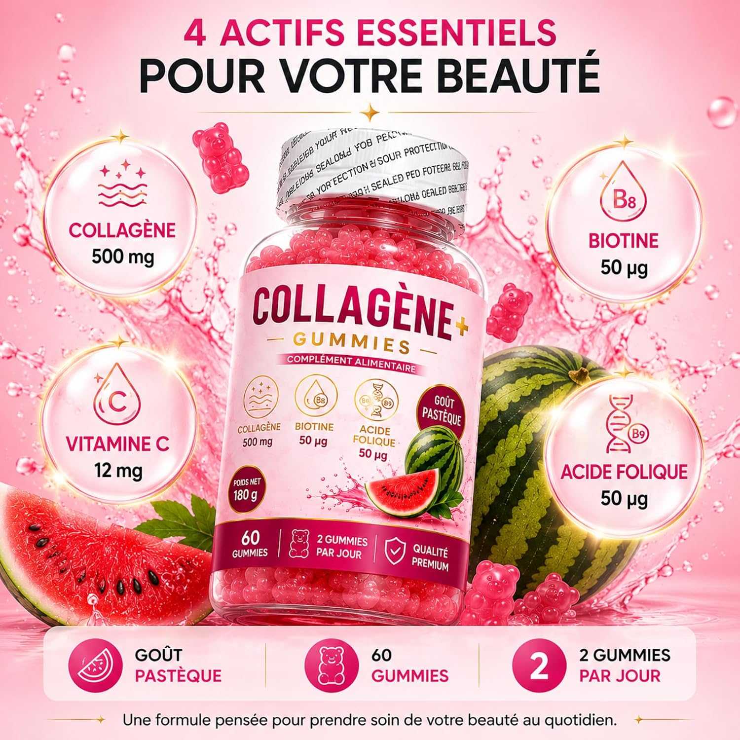 Beaurepaire Wellness Gummies Collagen + Watermelon Flavour 60 Erasers - Image 4