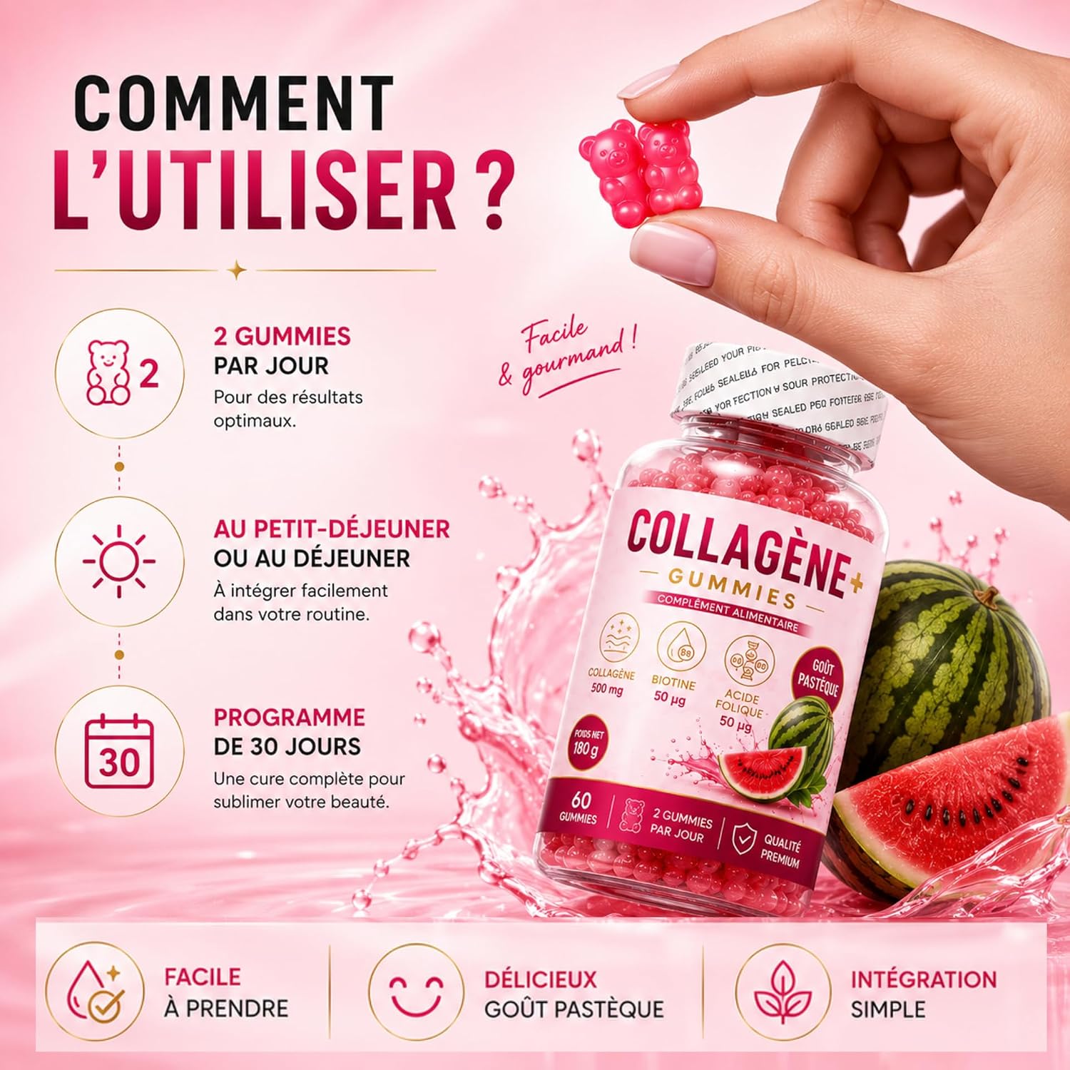 Beaurepaire Wellness Gummies Collagen + Watermelon Flavour 60 Erasers - Image 6