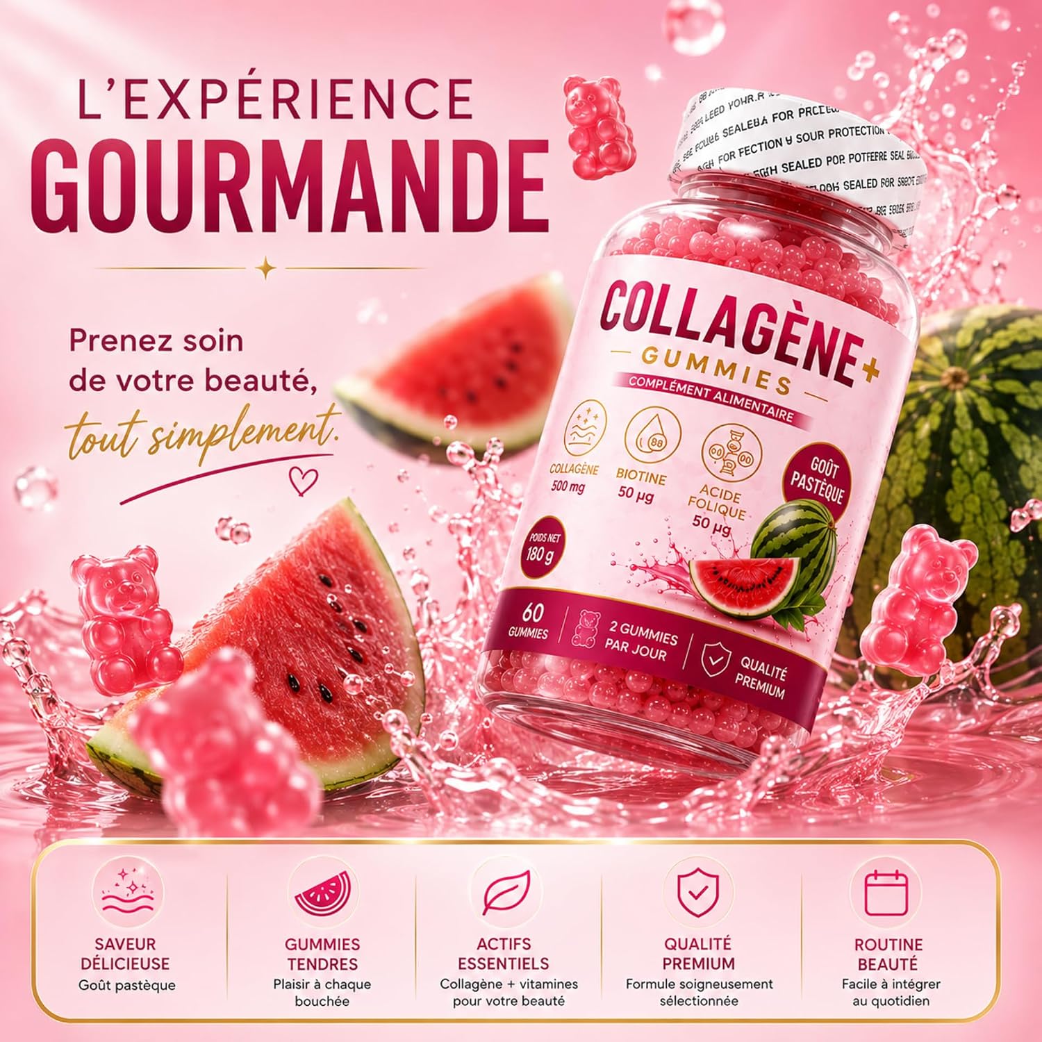 Beaurepaire Wellness Gummies Collagen + Watermelon Flavour 60 Erasers - Image 7