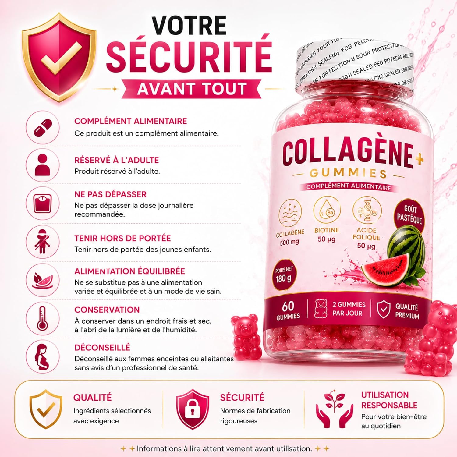 Beaurepaire Wellness Gummies Collagen + Watermelon Flavour 60 Erasers - Image 8