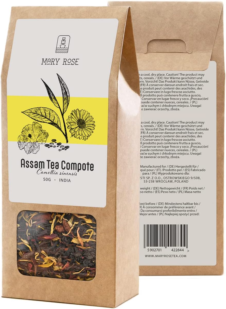 Mary Rose Black Tea Assam Compote | Indian Assam Tea | Black Tea with Hibiscus, Calendula & Goji Berries | Natural Additives | Theine Source | Natural Stimulation | 50g - Image 3