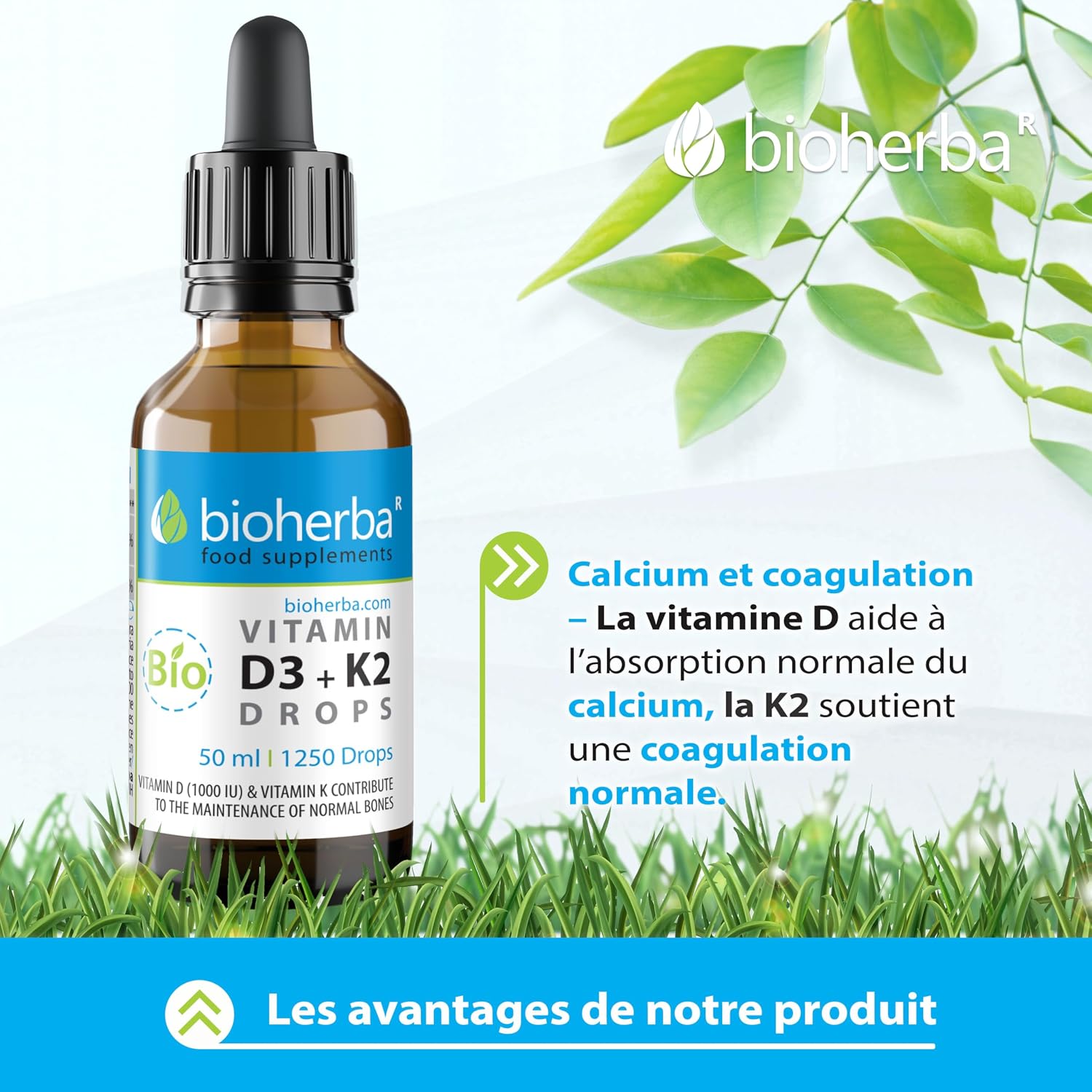 Vitamin D3+K2 Drops - High Content Formula with MK-7 & MCT Oil | 50ml (1250 Drops) by Bioherba (2) - Image 3