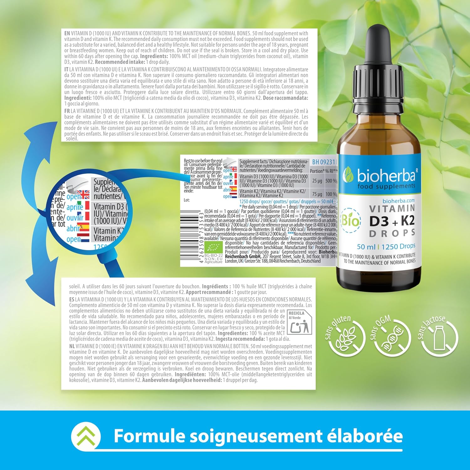 Vitamin D3+K2 Drops - High Content Formula with MK-7 & MCT Oil | 50ml (1250 Drops) by Bioherba (2) - Image 8
