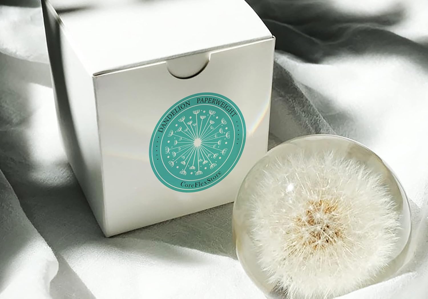 COREFLEX Real Dandelion Paperweight in Resin Ball in Gift Box 70mm Office Decoration Birthday Wedding Valentine's Day Gift - Image 3