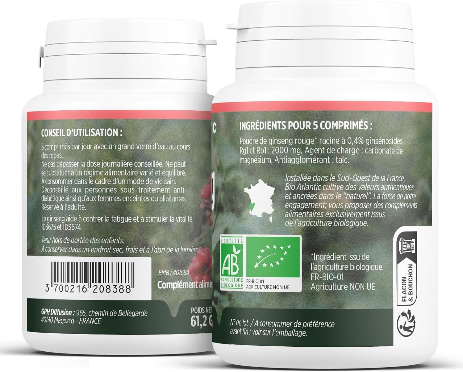 Organic Red Ginseng - panax ginseng - ENERGY, VITALITY - 400 mg - 120 Tablets - Image 3