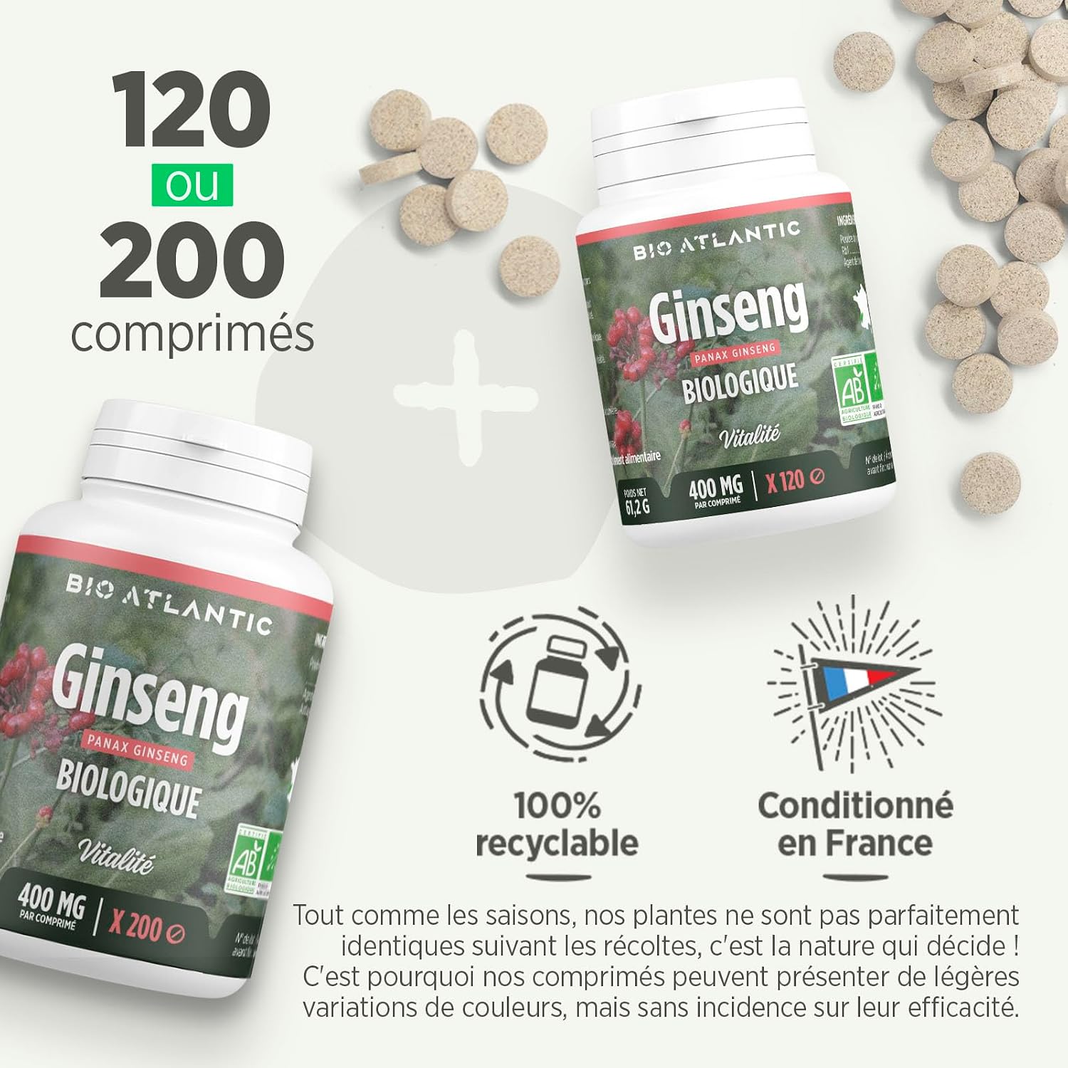 Organic Red Ginseng - panax ginseng - ENERGY, VITALITY - 400 mg - 120 Tablets - Image 6