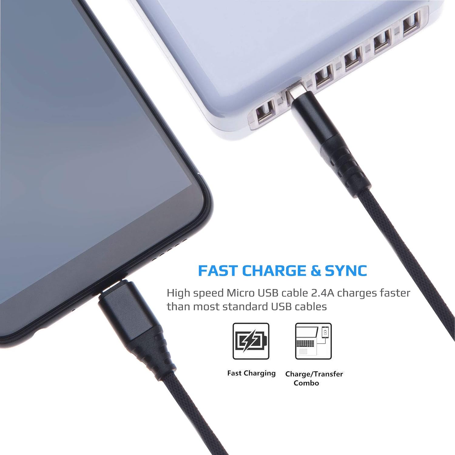 Micro USB Cable Charger Nylon Braided Fast Charge Compatible with KitSound Hive 2 / Bose SoundLink Mini/SoundLink Color, GOJI GBTB14, AVES Aqua, EasyAcc Mini/EasyAcc Energy Cube (1m) - Image 5