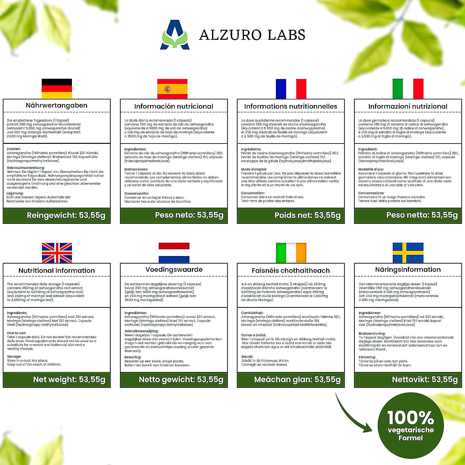 Alzuro Labs Ashwagandha & Moringa equivalent 7,500 mg | extracts 20:1 & 10:1 | 500 mg/day | 90 vegetable capsules | calm, energy & well-being | GMP & tested in third party laboratory - Image 8