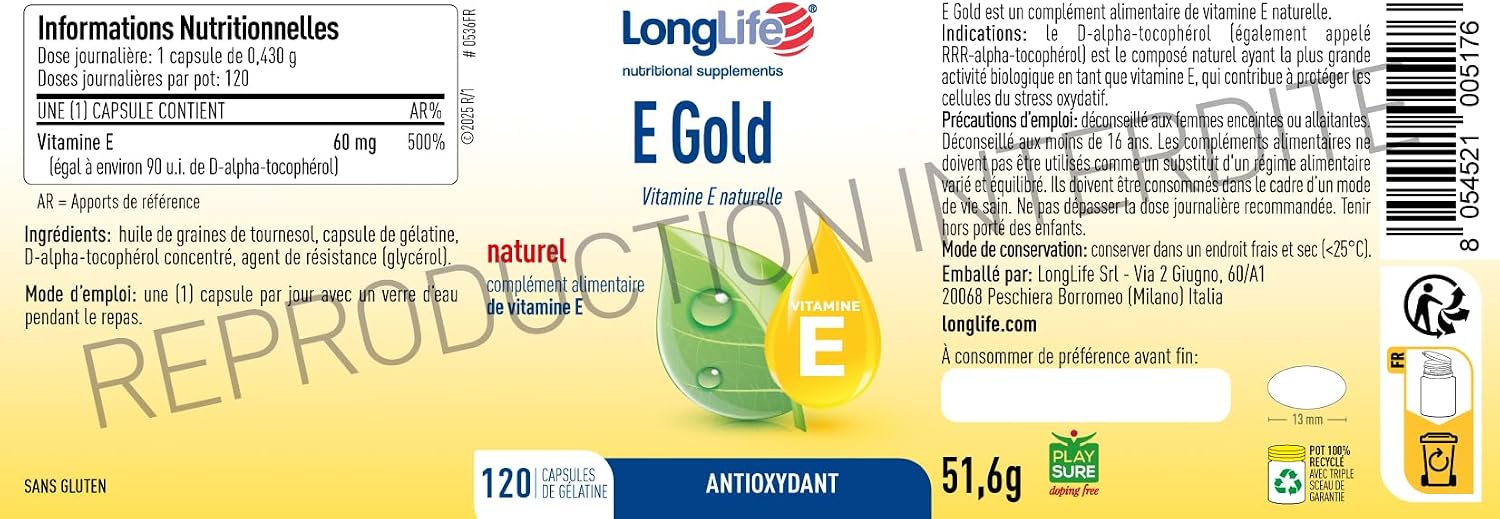 LongLife E Gold 90 IU | Vitamin E in the form of d-alpha-tocopherol | Most potent form of vitamin E | Antioxidant action | 3 months treatment | Gluten free - Image 4