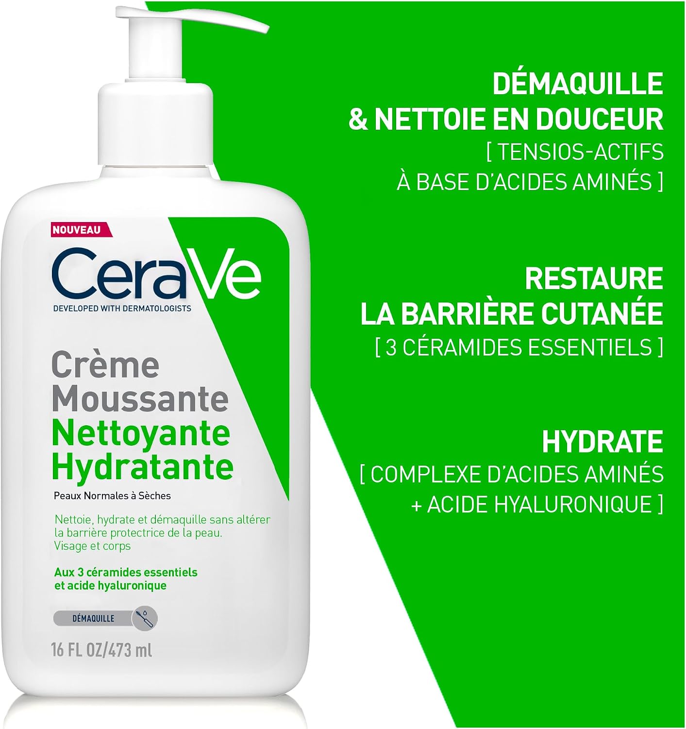 Cerave Moisturizing Foaming Cream Face Cleanser for Normal to Dry Skin 473ml - Image 4