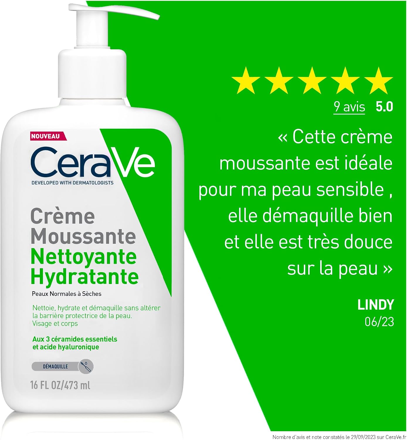 Cerave Moisturizing Foaming Cream Face Cleanser for Normal to Dry Skin 473ml - Image 6