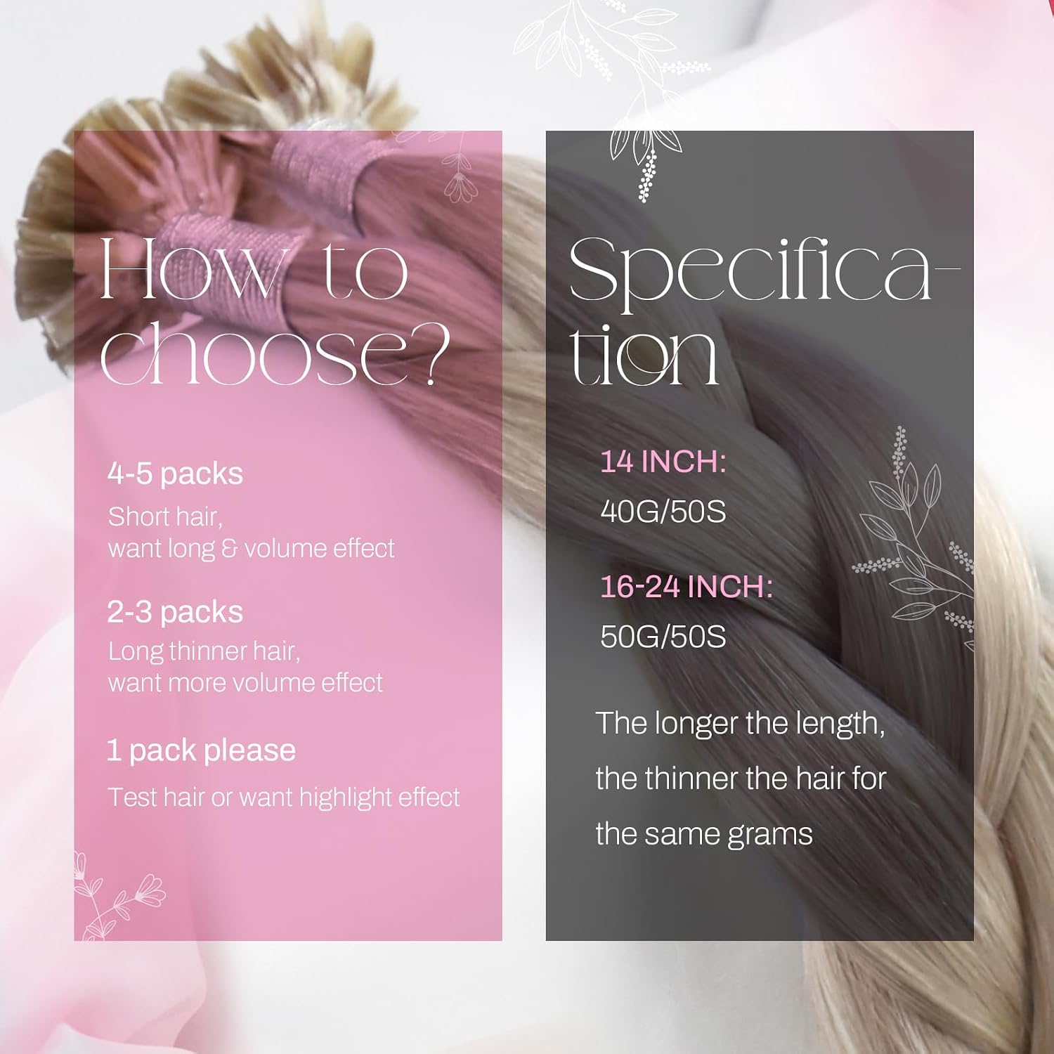 Moresoo Remy Hair Extension Natural Keratin Ash Blonde with 35 cm - Image 4