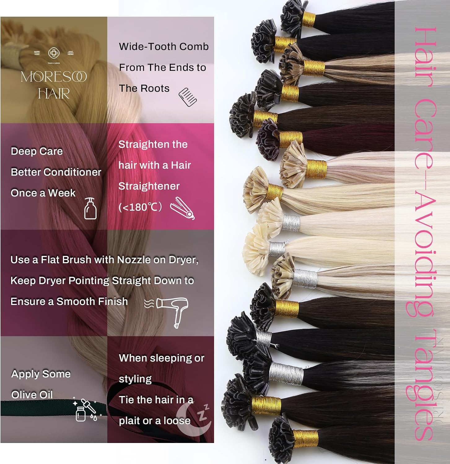 Moresoo Remy Hair Extension Natural Keratin Ash Blonde with 35 cm - Image 5