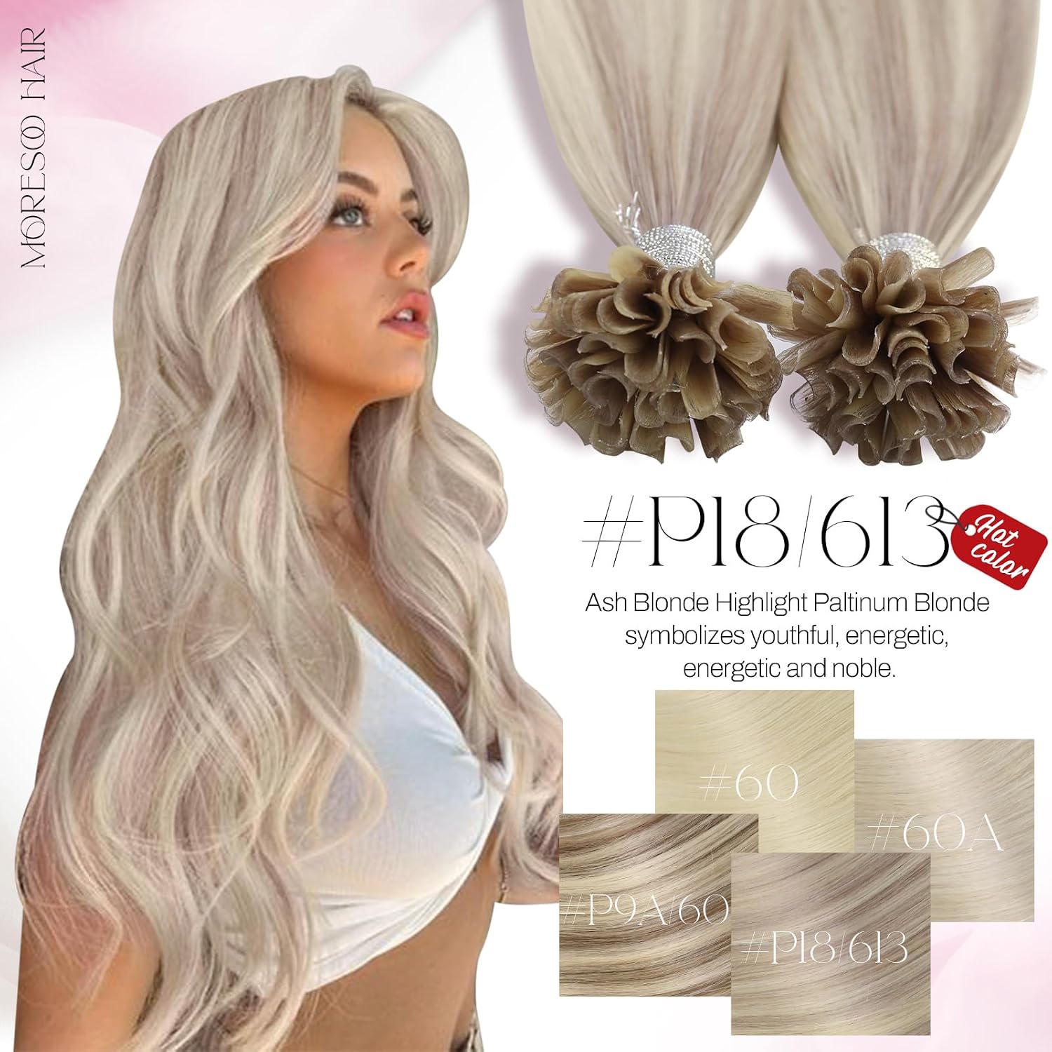 Moresoo Remy Hair Extension Natural Keratin Ash Blonde with 35 cm - Image 7