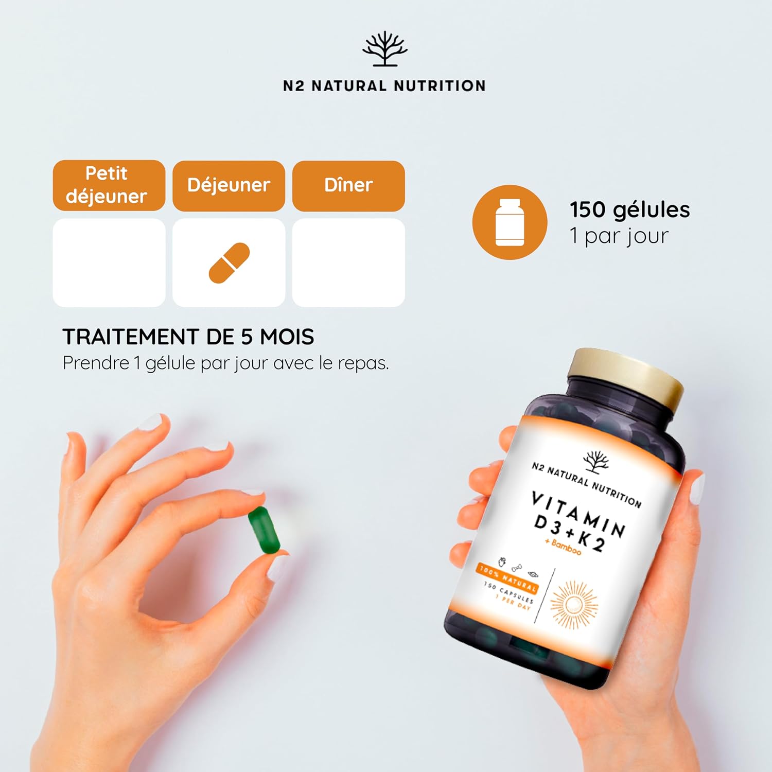 Vitamin D3 K2 5000 IU, Multi Collagen 1650 mg & Omega 3 2000 mg, 450 Capsules. N2 Natural Nutrition - Image 6