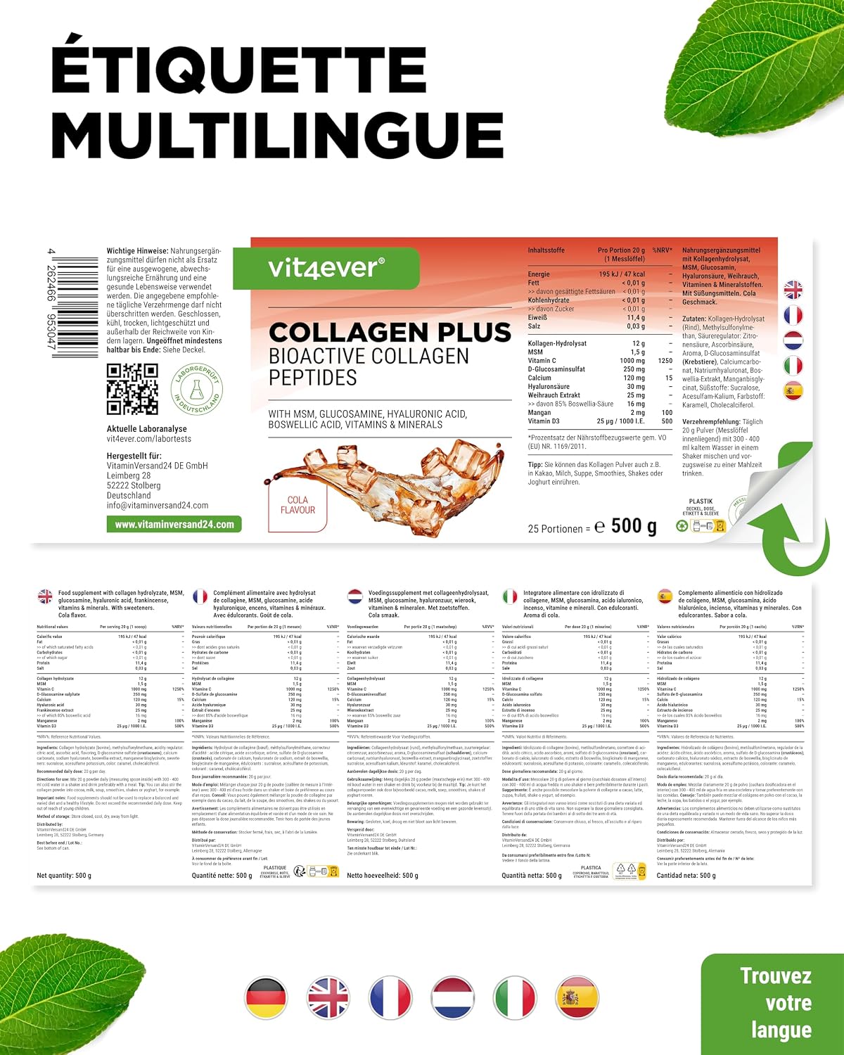 vit4ever Collagen Plus - 500 g powder - Cola taste - Image 8