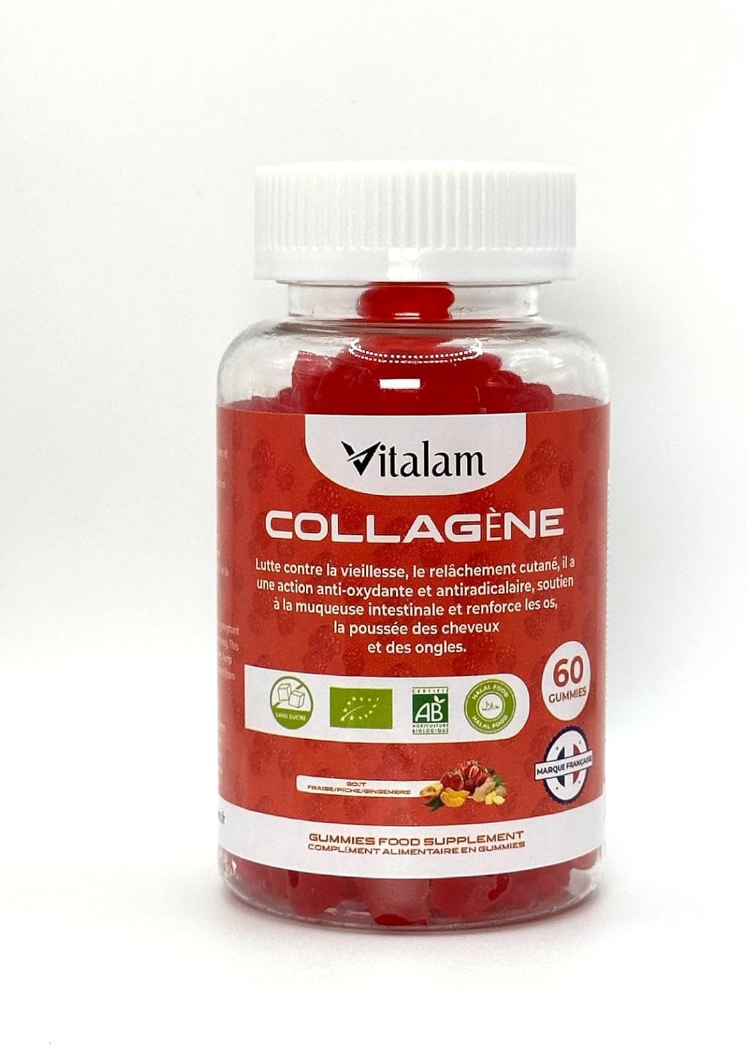 Gummies Pure Marine Collagen, Marine Collagen, Rejuvenates Skin, Strengthens Bones, Nails & Hair Growth, Dietary Supplements - Sugar Free - Strawberry, Peach & Apple Flavour - Image 3
