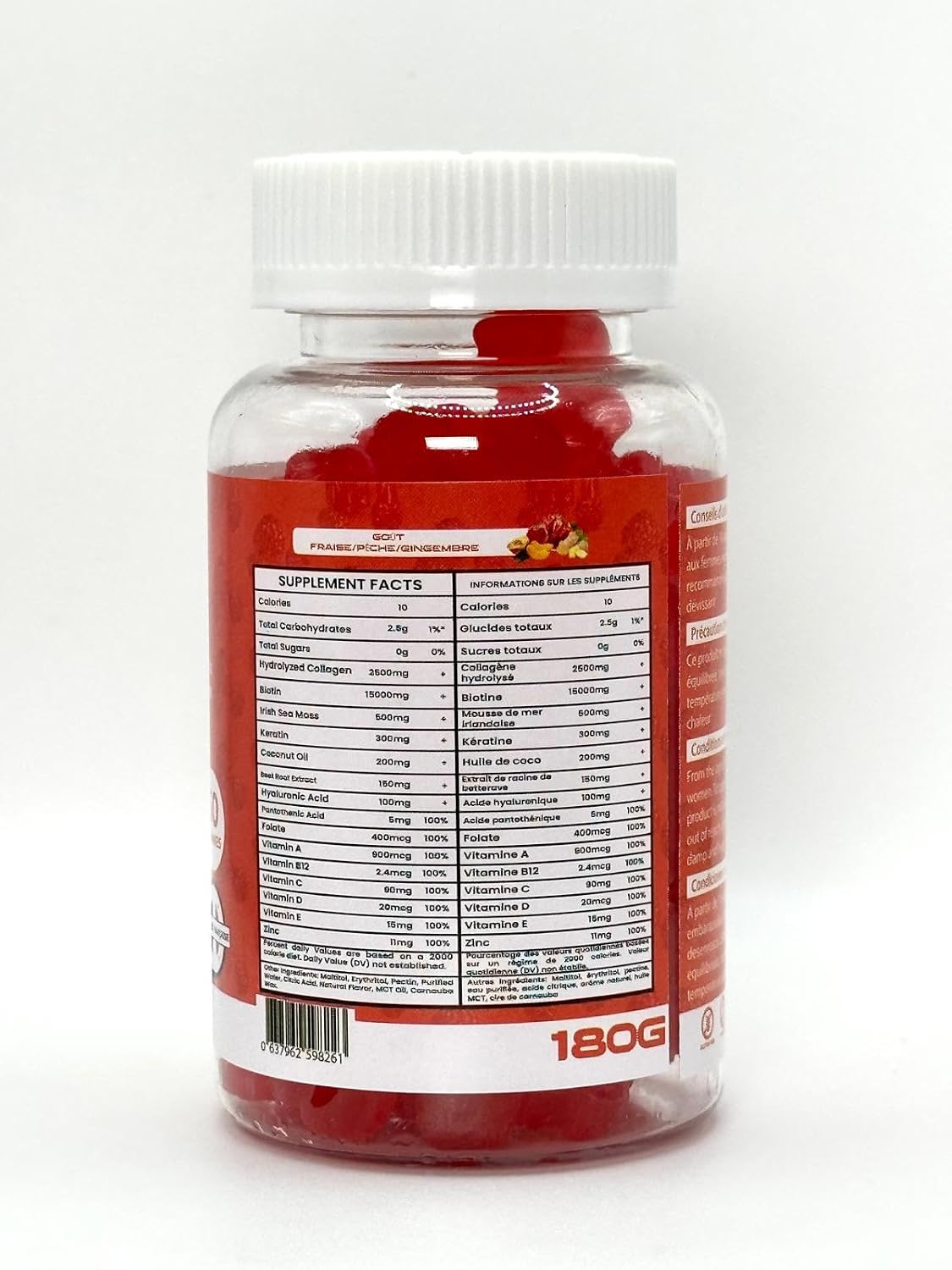 Gummies Pure Marine Collagen, Marine Collagen, Rejuvenates Skin, Strengthens Bones, Nails & Hair Growth, Dietary Supplements - Sugar Free - Strawberry, Peach & Apple Flavour - Image 4