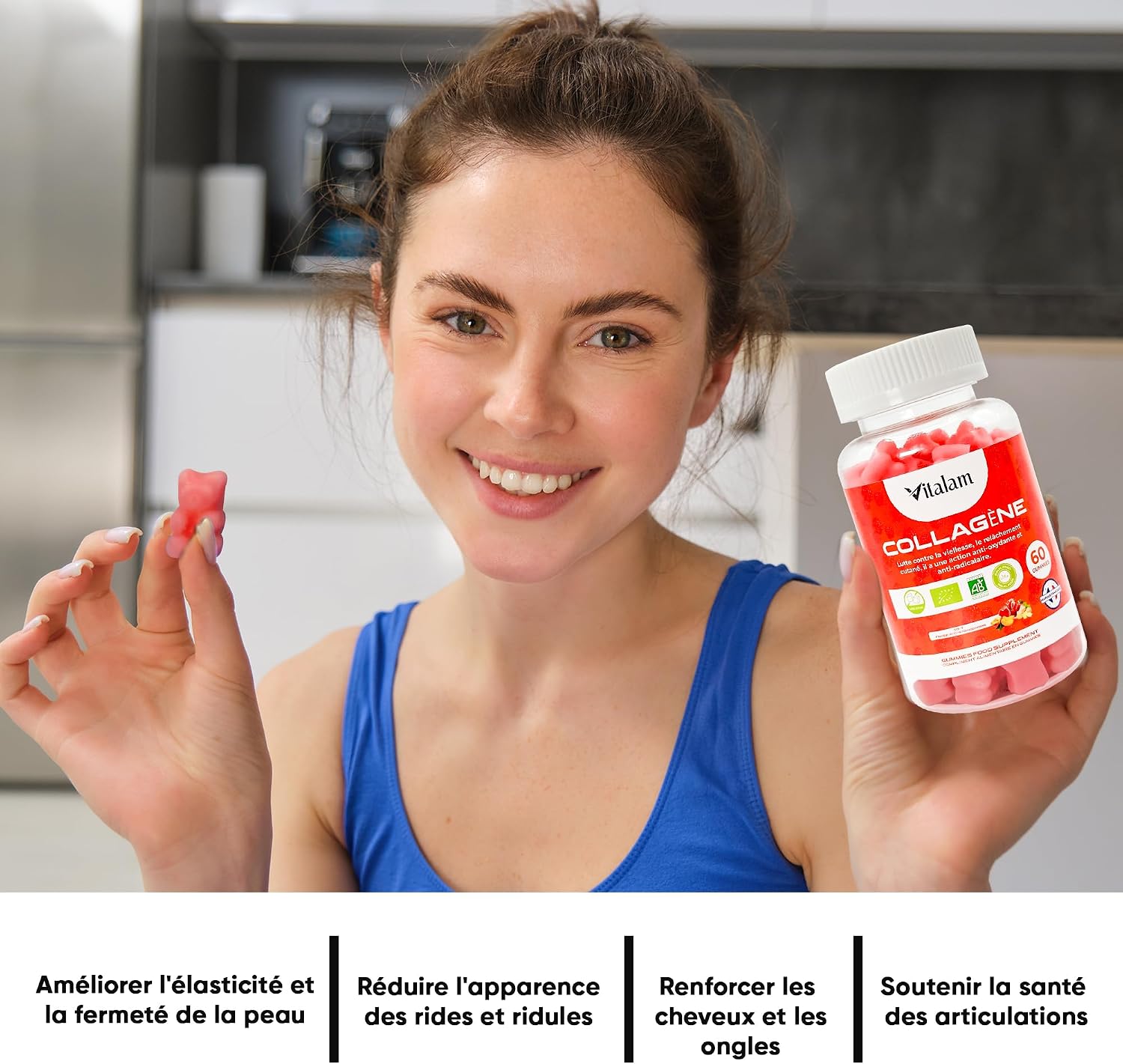 Gummies Pure Marine Collagen, Marine Collagen, Rejuvenates Skin, Strengthens Bones, Nails & Hair Growth, Dietary Supplements - Sugar Free - Strawberry, Peach & Apple Flavour - Image 8