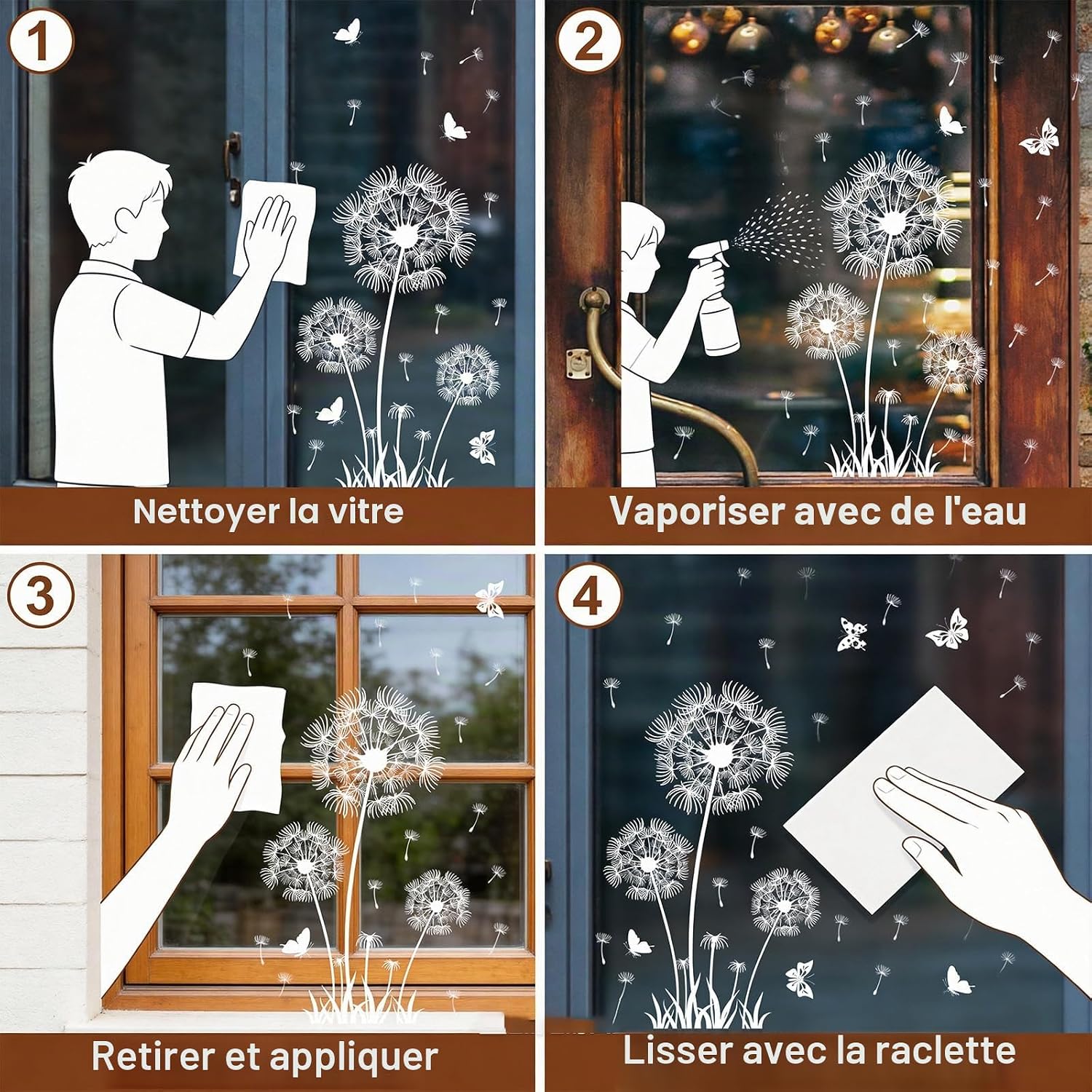 White Dandelion Window Stickers, Static Adhesion, Spring Summer Butterflies Window Stickers, Double Sided Anti-Collision Window Decoration for Living Room Bedroom Kitchen - Image 4