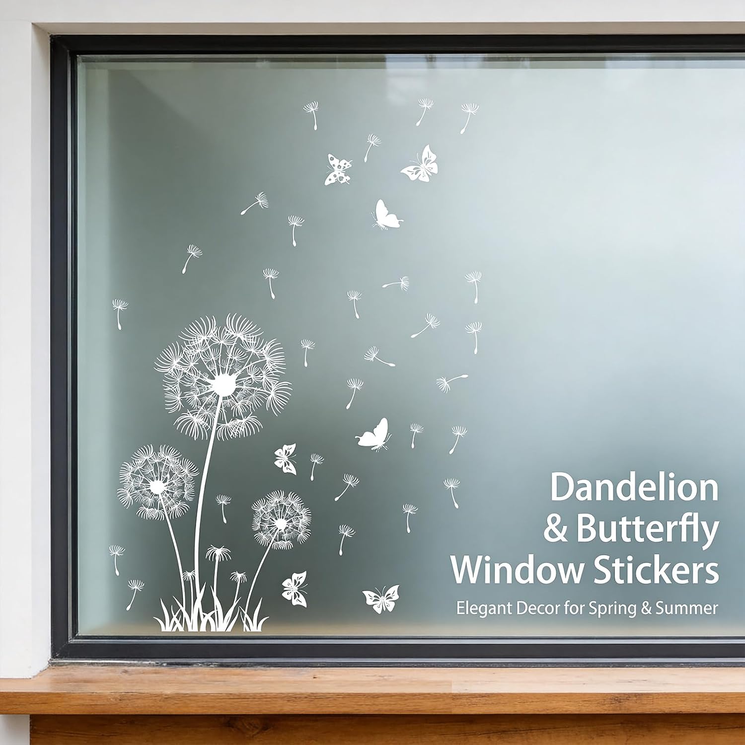 White Dandelion Window Stickers, Static Adhesion, Spring Summer Butterflies Window Stickers, Double Sided Anti-Collision Window Decoration for Living Room Bedroom Kitchen - Image 5