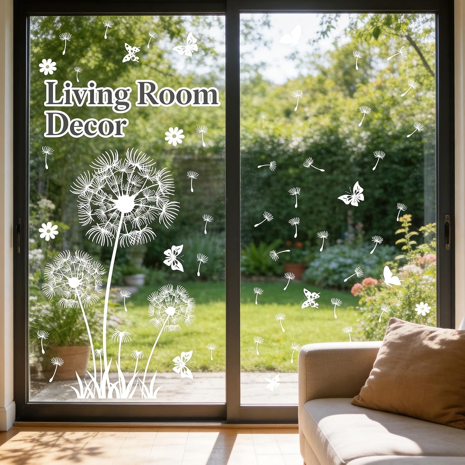 White Dandelion Window Stickers, Static Adhesion, Spring Summer Butterflies Window Stickers, Double Sided Anti-Collision Window Decoration for Living Room Bedroom Kitchen - Image 6