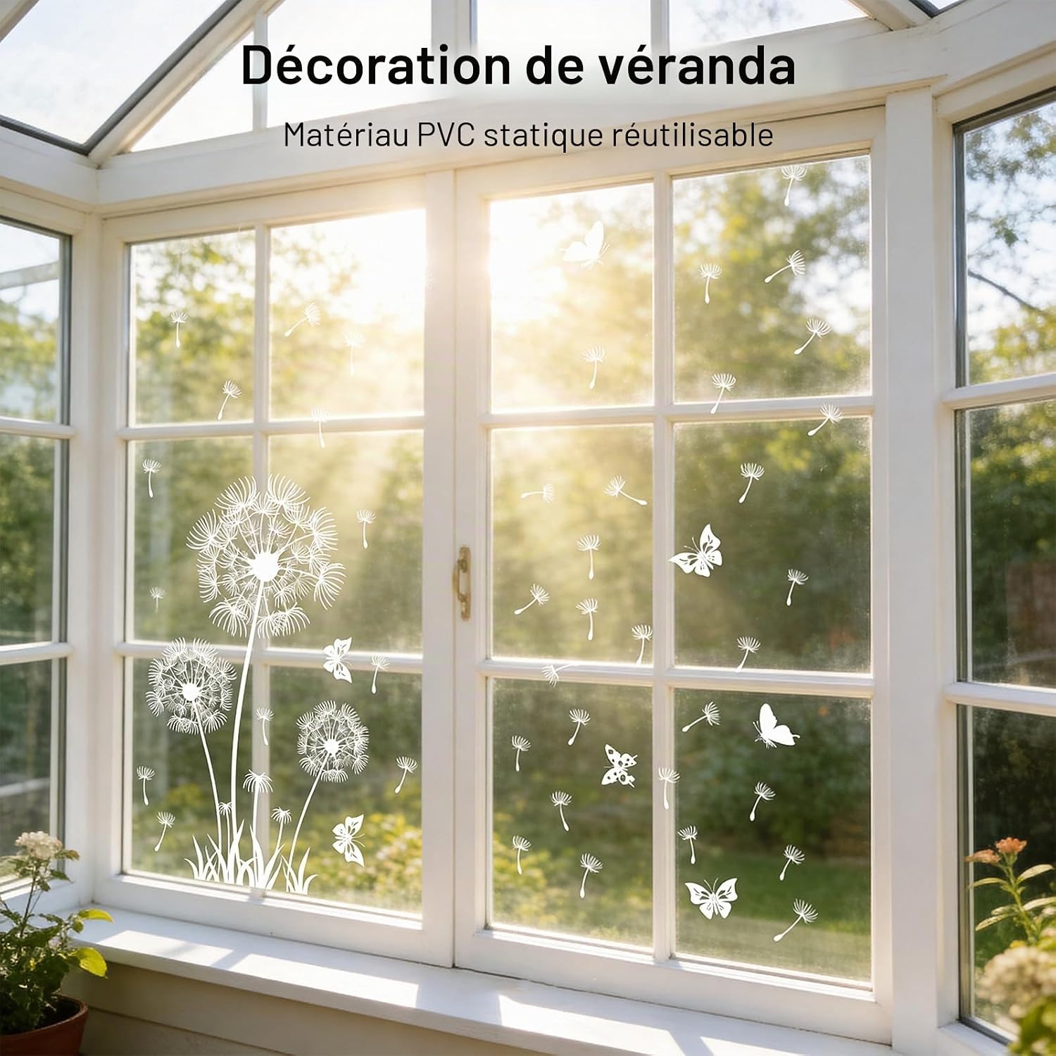 White Dandelion Window Stickers, Static Adhesion, Spring Summer Butterflies Window Stickers, Double Sided Anti-Collision Window Decoration for Living Room Bedroom Kitchen - Image 8