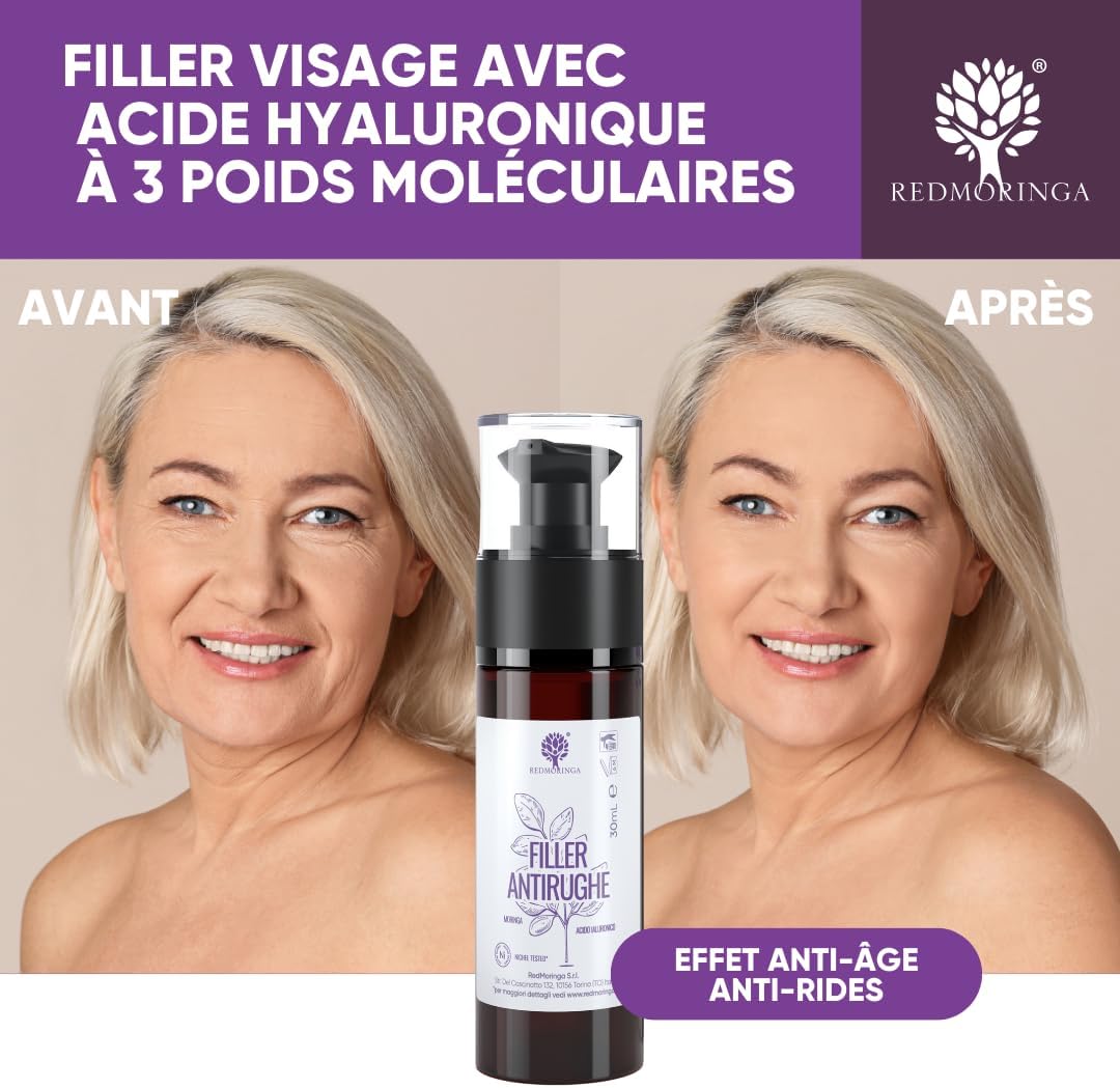 RedMoringa Anti-Wrinkle Filling Serum – 98% Natural – Pure Hyaluronic Acid and Moringa Face – 30 ml – Made in Italy - Image 3