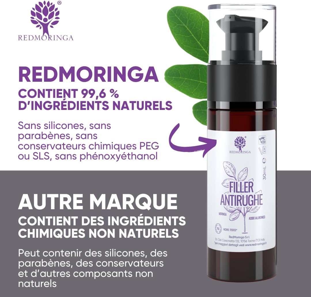 RedMoringa Anti-Wrinkle Filling Serum – 98% Natural – Pure Hyaluronic Acid and Moringa Face – 30 ml – Made in Italy - Image 6
