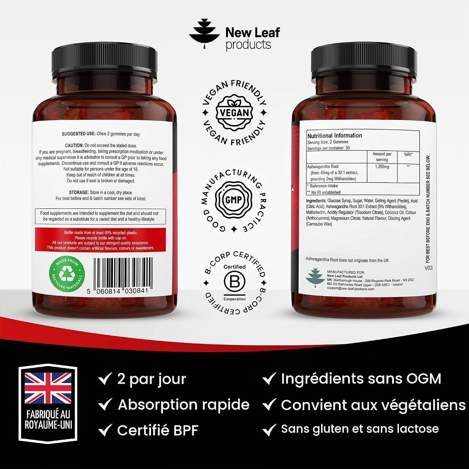 New Leaf Ashwagandha Gummies 1200 mg Pure Ashwagandha Root Extract Gummies with 5% Withanolides, Fruit Juice, No Artificial Colorants or Flavours, Vegan, Gluten Free, 60 Units - Image 8