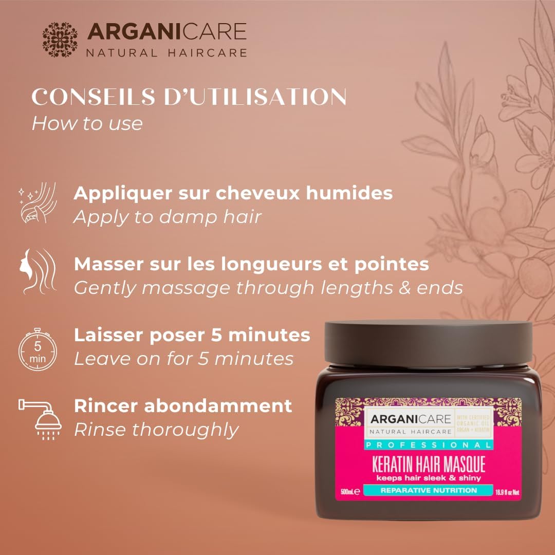 Keratin & Argan Oil Repair Mask 500 ml – Intensive Care for Dry and Damaged Hair, Repair and Smoothing, Anti-Breakage, Thermal Protection, Ideal Post-Straightening - Image 7