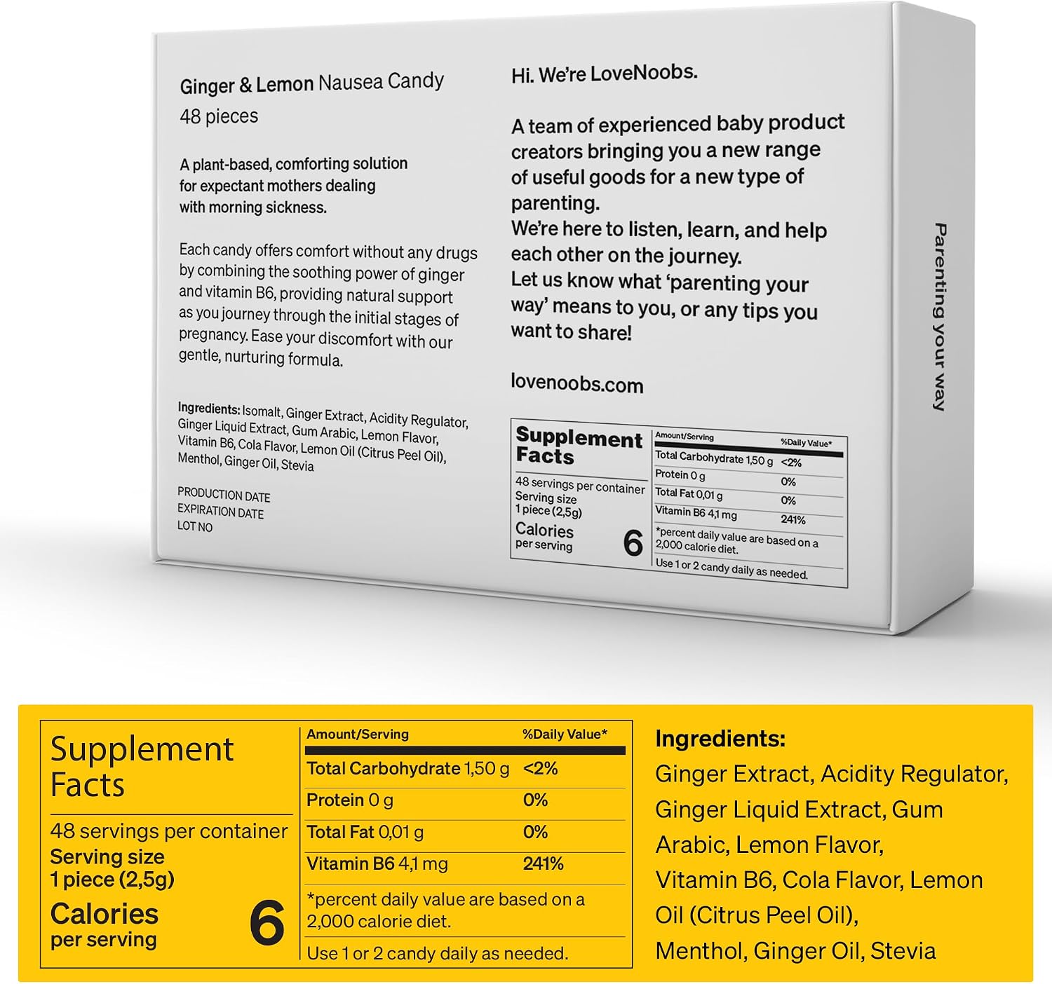 LoveNoobs™ Lemon-Ginger Anti-Nausea Pregnancy Candy - Sugar Free, Vitamin B6, Natural Anti-Nausea, Hard Candies for Pregnant Women & Motion Sickness - Image 10
