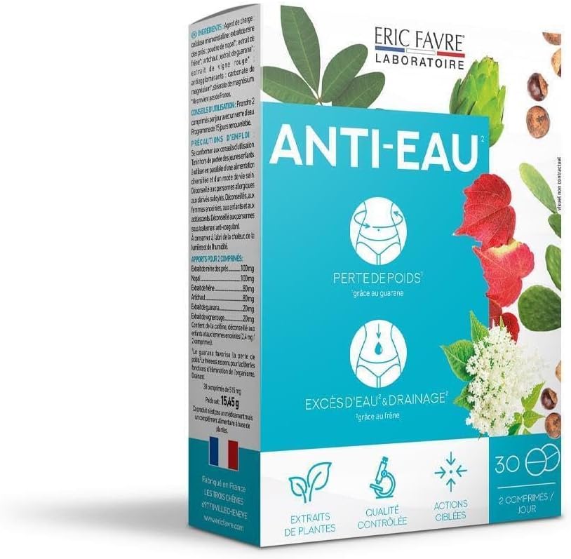 Anti-Water Slimming Program for Weight Loss, Slimming Drainer, Reduces Excess Water – Guarana, Artichoke – 30 Tablets Eric Favre - Image 2