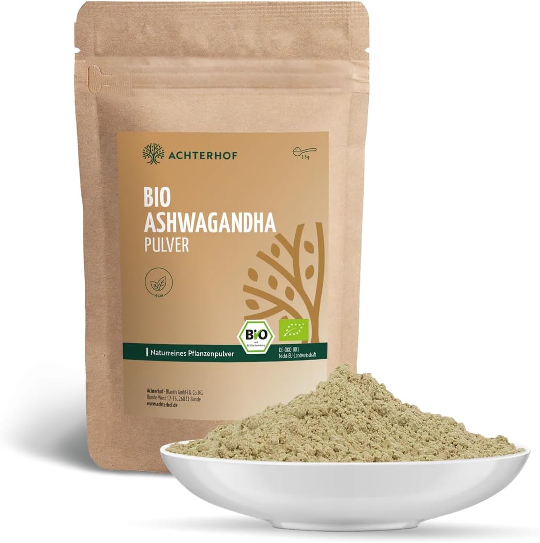 Ashwagandha Organic Powder 1000g | Real Ground Ashwagandha Root from India | Indian Ginseng | Ayurveda | Ideal for Adding Smoothies, Juices & Golden Milk | vom Achterhof - Image 2