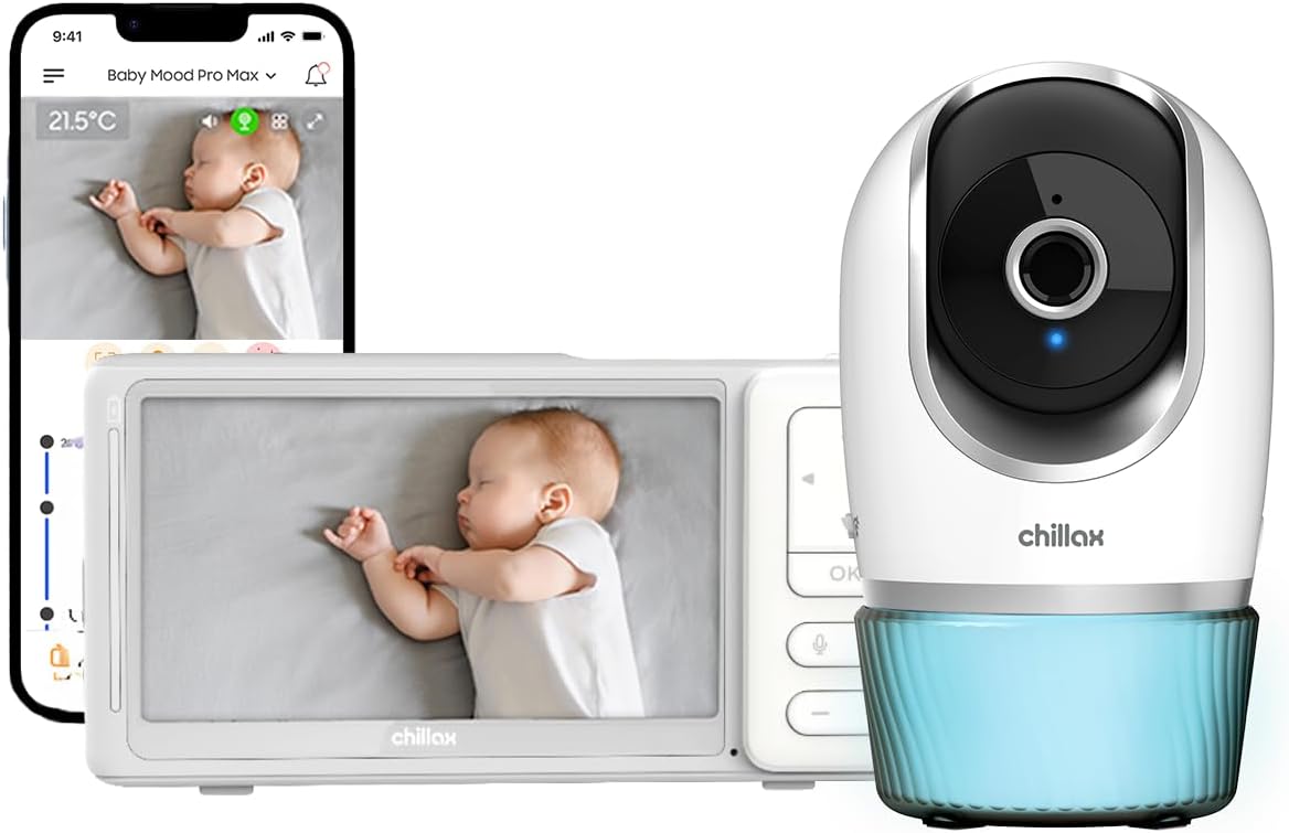CHILLAX - Baby Monitor Camera Candle - 5'' HD LCD Screen - 2K QHD Remote Control Camera - Night Vision - Temperature Sensor - Walkie Talkie - Night Lights & Lullabies - WiFi on/Off - with App - Image 2